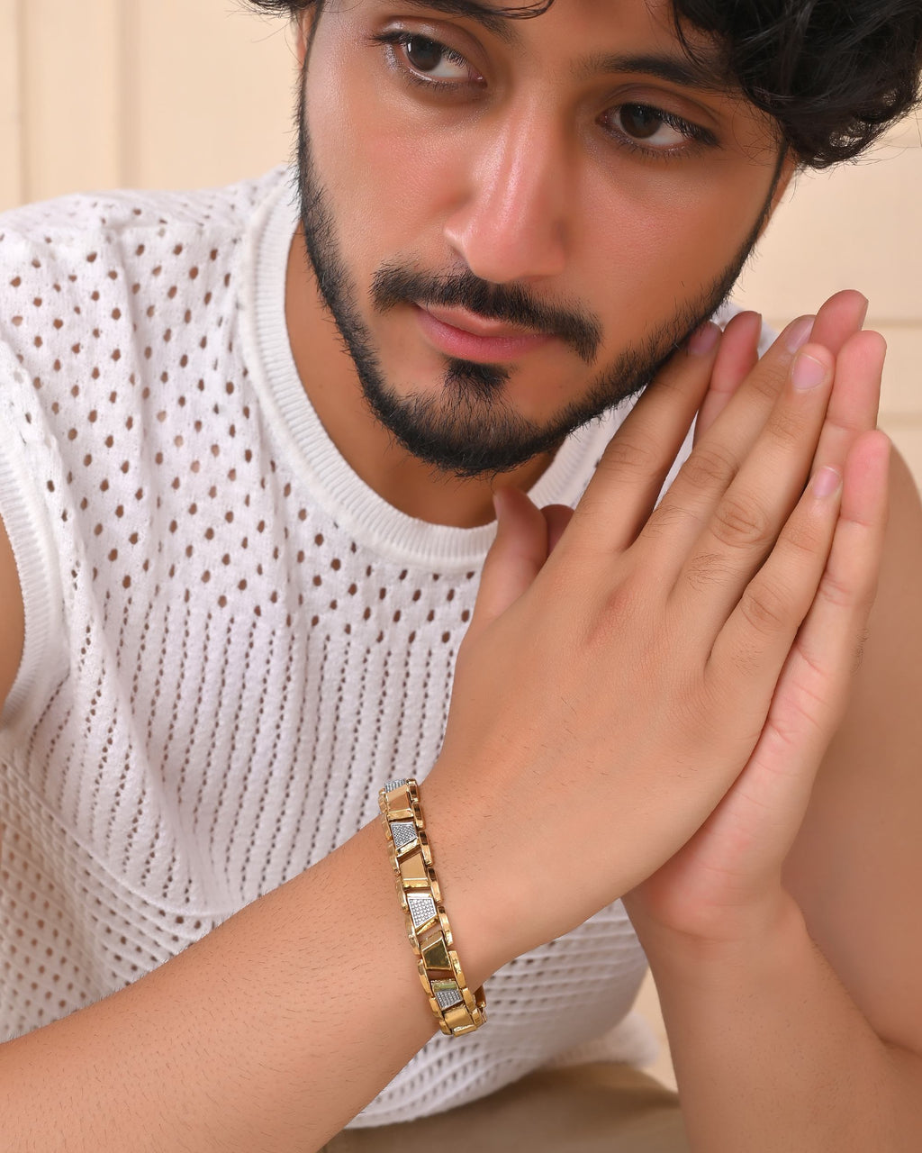 VOJ Stainless Steel Men's Gold Polished Link Bracelet - Distacart