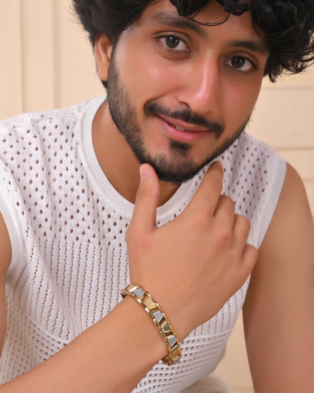 VOJ Stainless Steel Men's Gold Polished Link Bracelet - Distacart