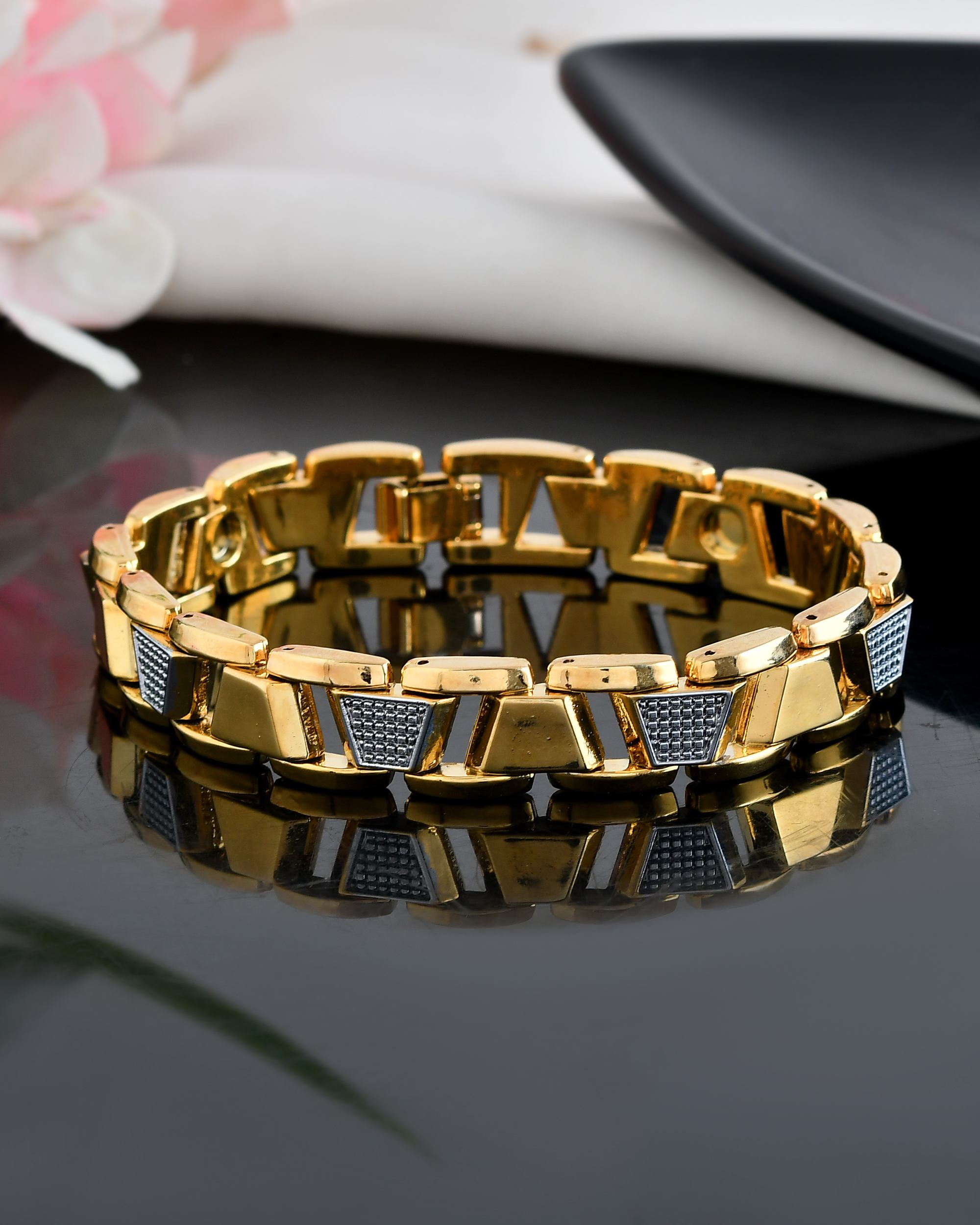VOJ Stainless Steel Men's Gold Polished Link Bracelet - Distacart