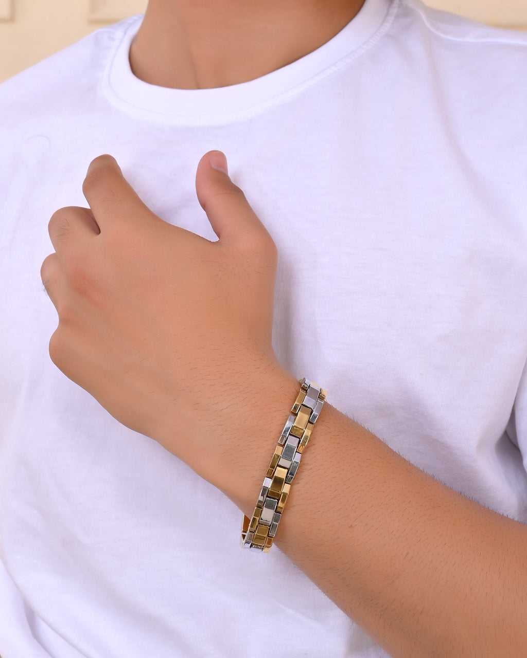 VOJ Magnetic Gold Stainless Steel Dual Color Bracelet For Men - Distacart