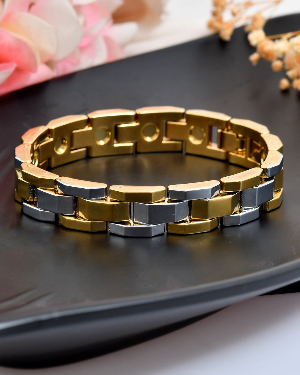 VOJ Magnetic Gold Stainless Steel Dual Color Bracelet For Men - Distacart