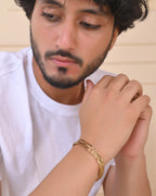 VOJ Gold Polished Textured Men's Bracelet - Distacart