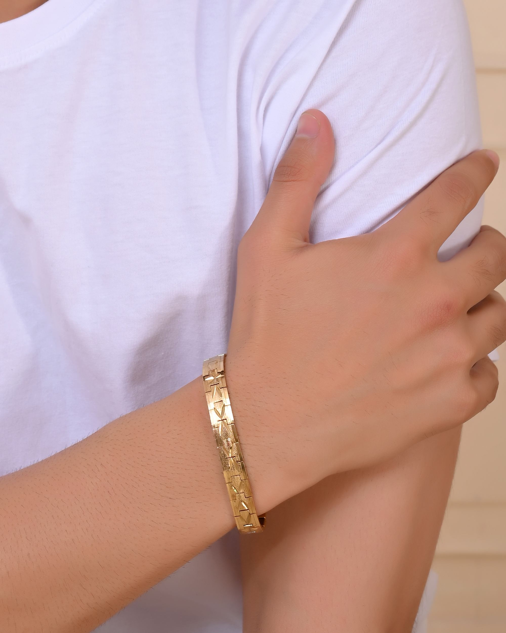 VOJ Gold Polished Textured Men's Bracelet - Distacart