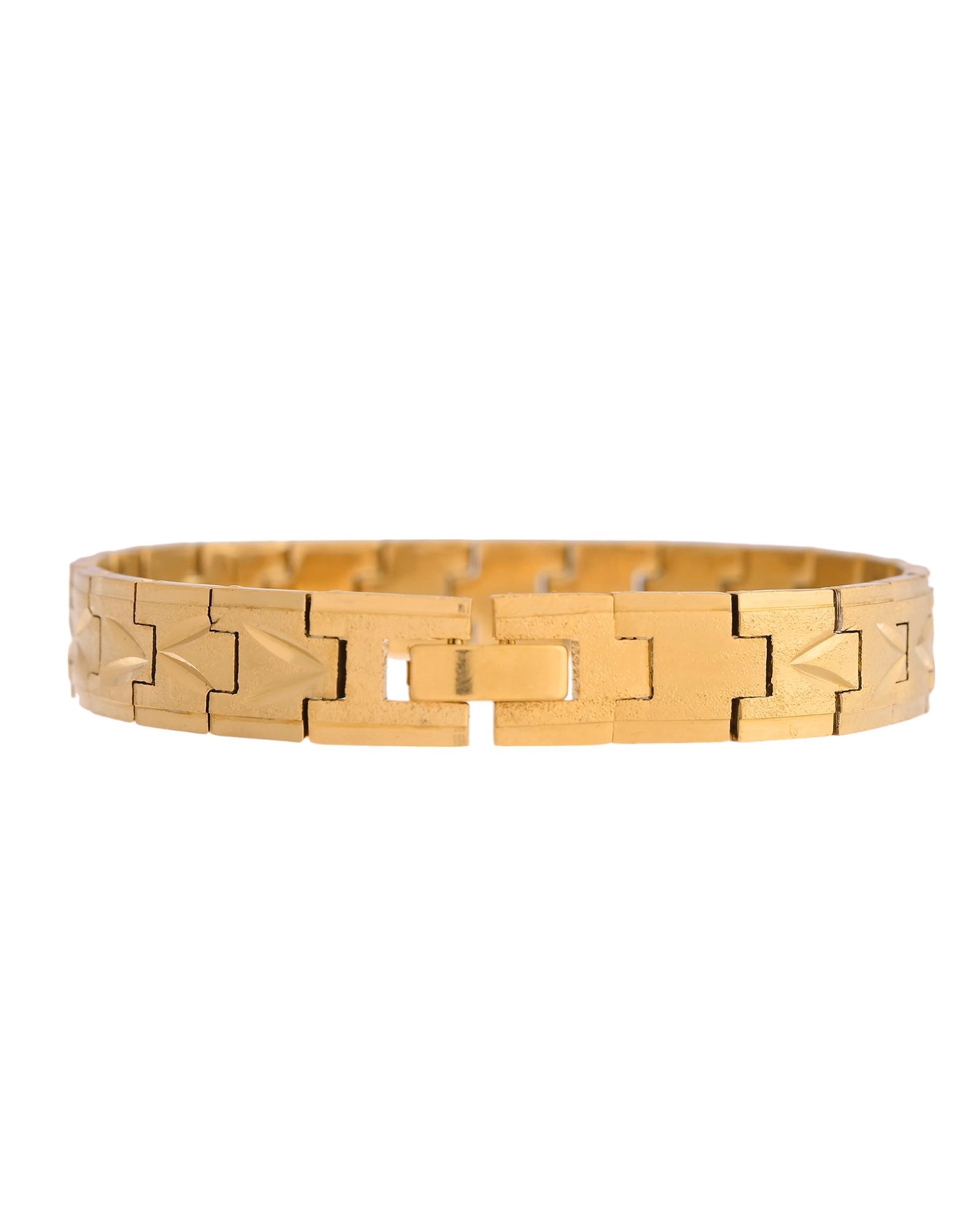 VOJ Gold Polished Textured Men's Bracelet - Distacart