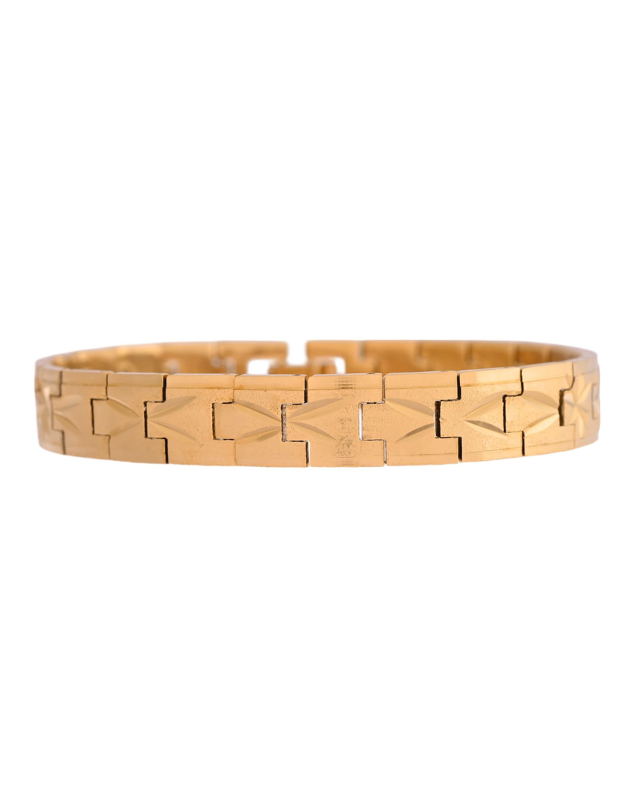 VOJ Gold Polished Textured Men's Bracelet - Distacart
