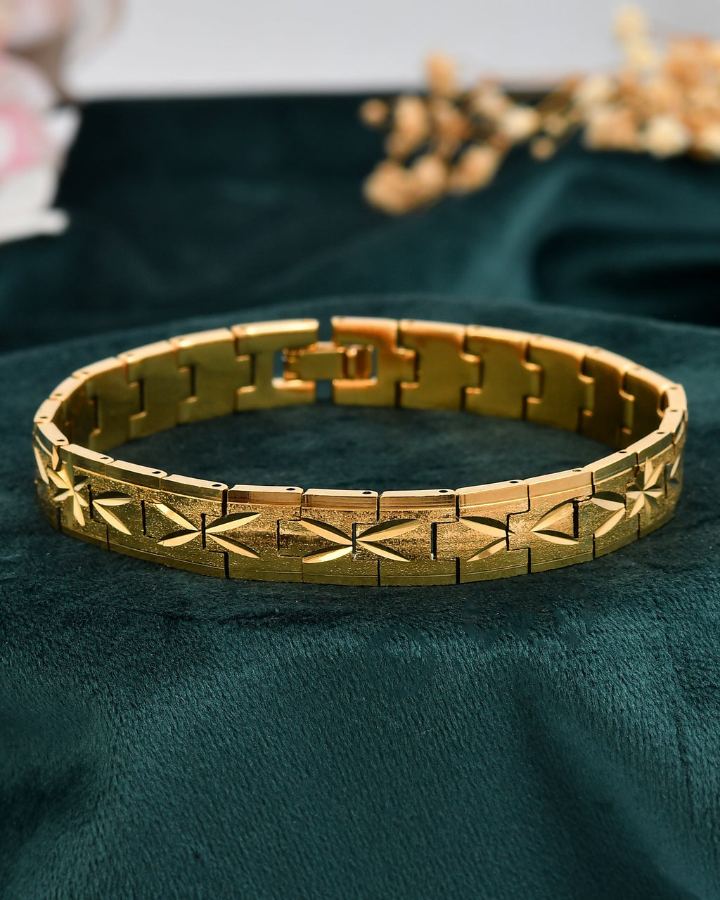 VOJ Gold Polished Textured Men's Bracelet - Distacart