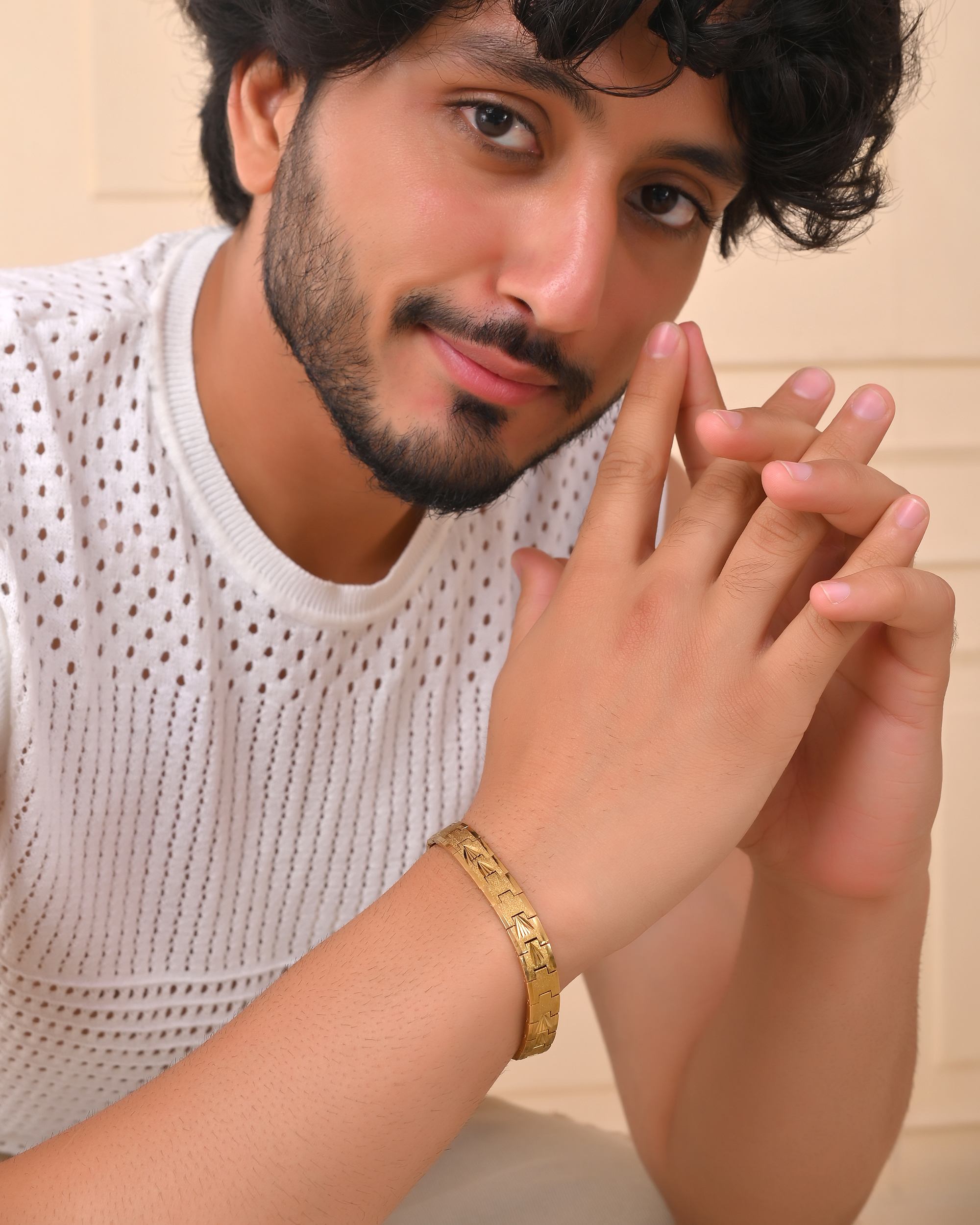 VOJ Textured Gold Polished Men's Bracelet - Distacart