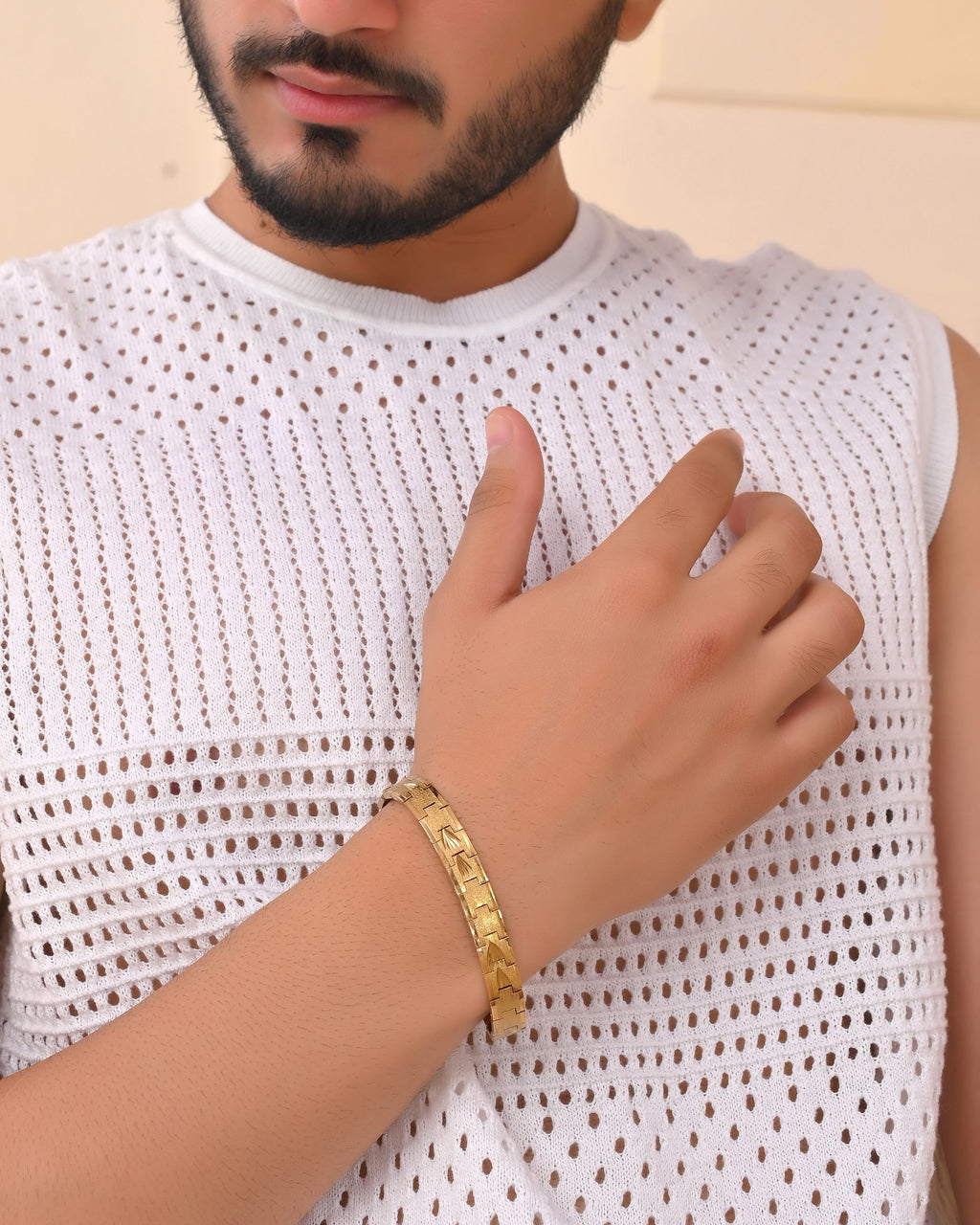 VOJ Textured Gold Polished Men's Bracelet - Distacart