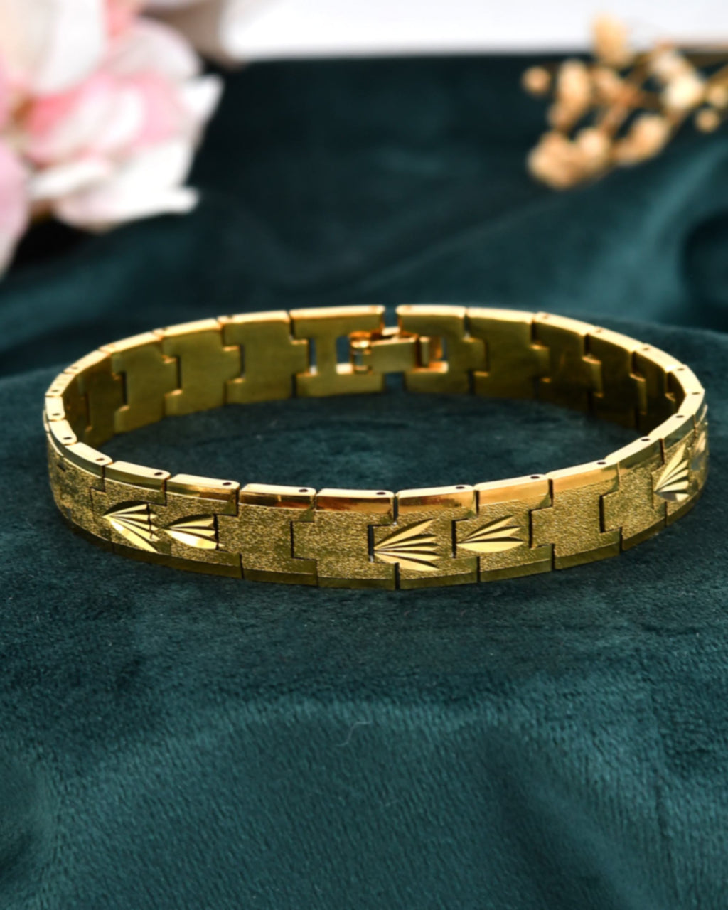 VOJ Textured Gold Polished Men's Bracelet - Distacart