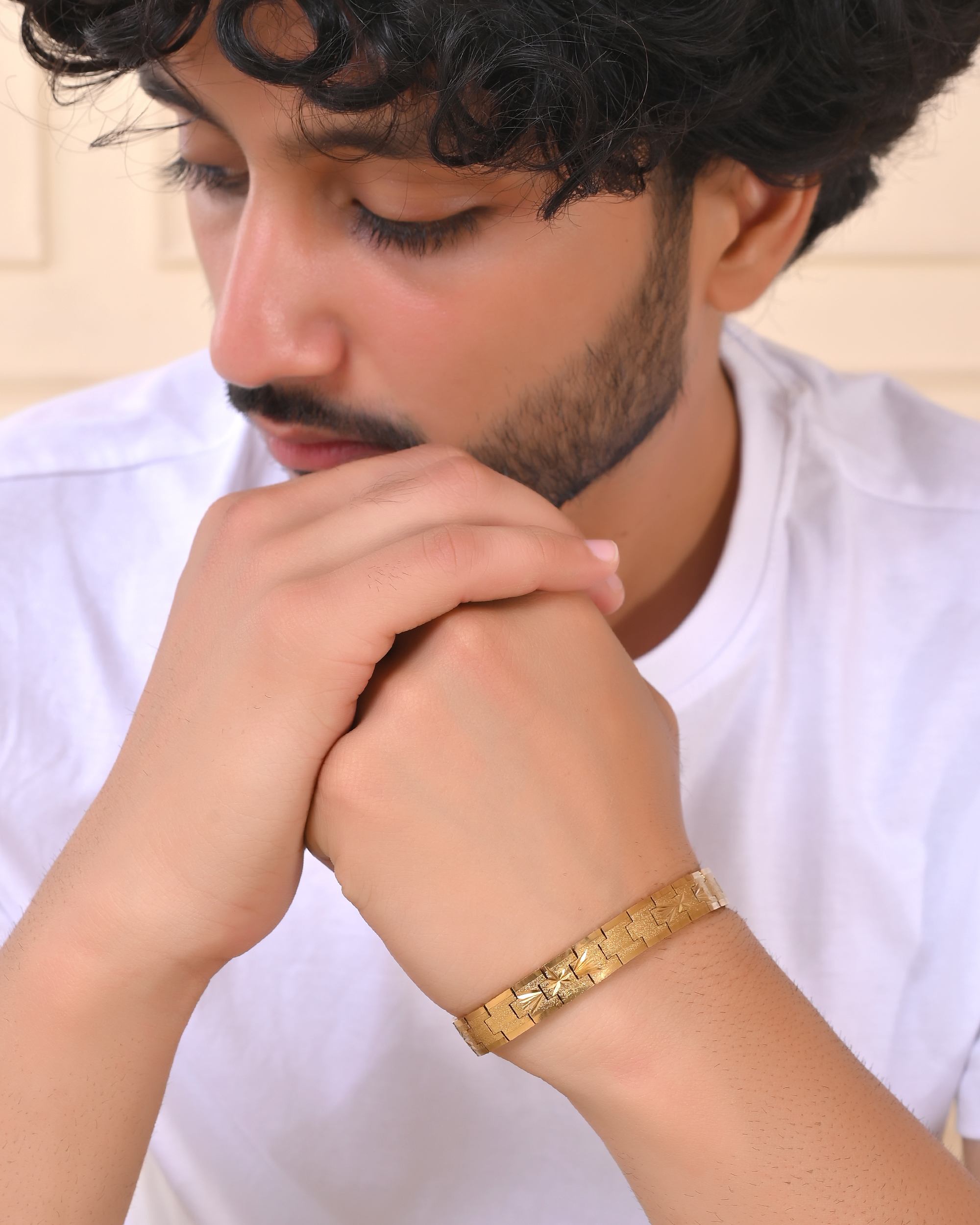 VOJ Stainless Steel Men's Gold Polished Textured Bracelet - Distacart