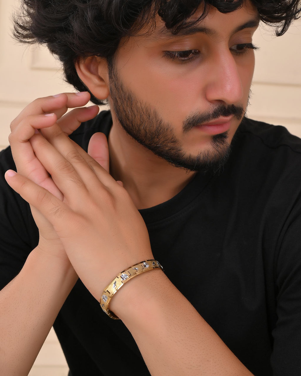 VOJ Gold And Silver Polished Textured Bracelet For Men - Distacart