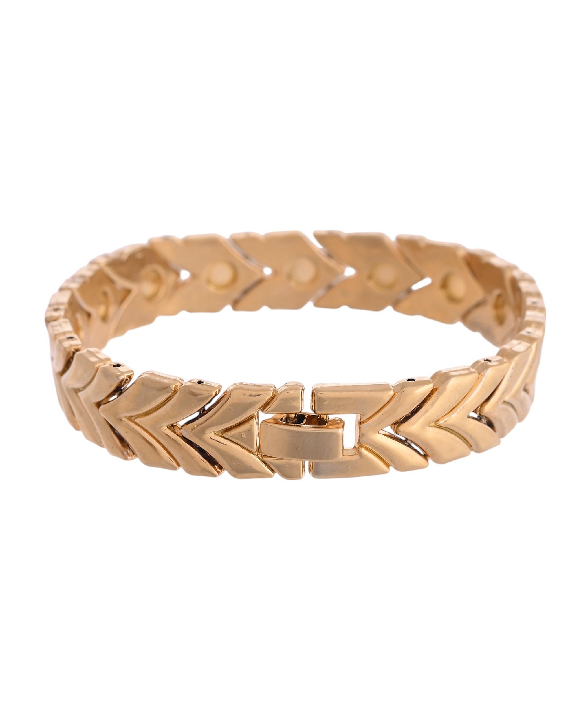 VOJ Gold Toned Magnetic Therapy Bracelet for Men - Distacart