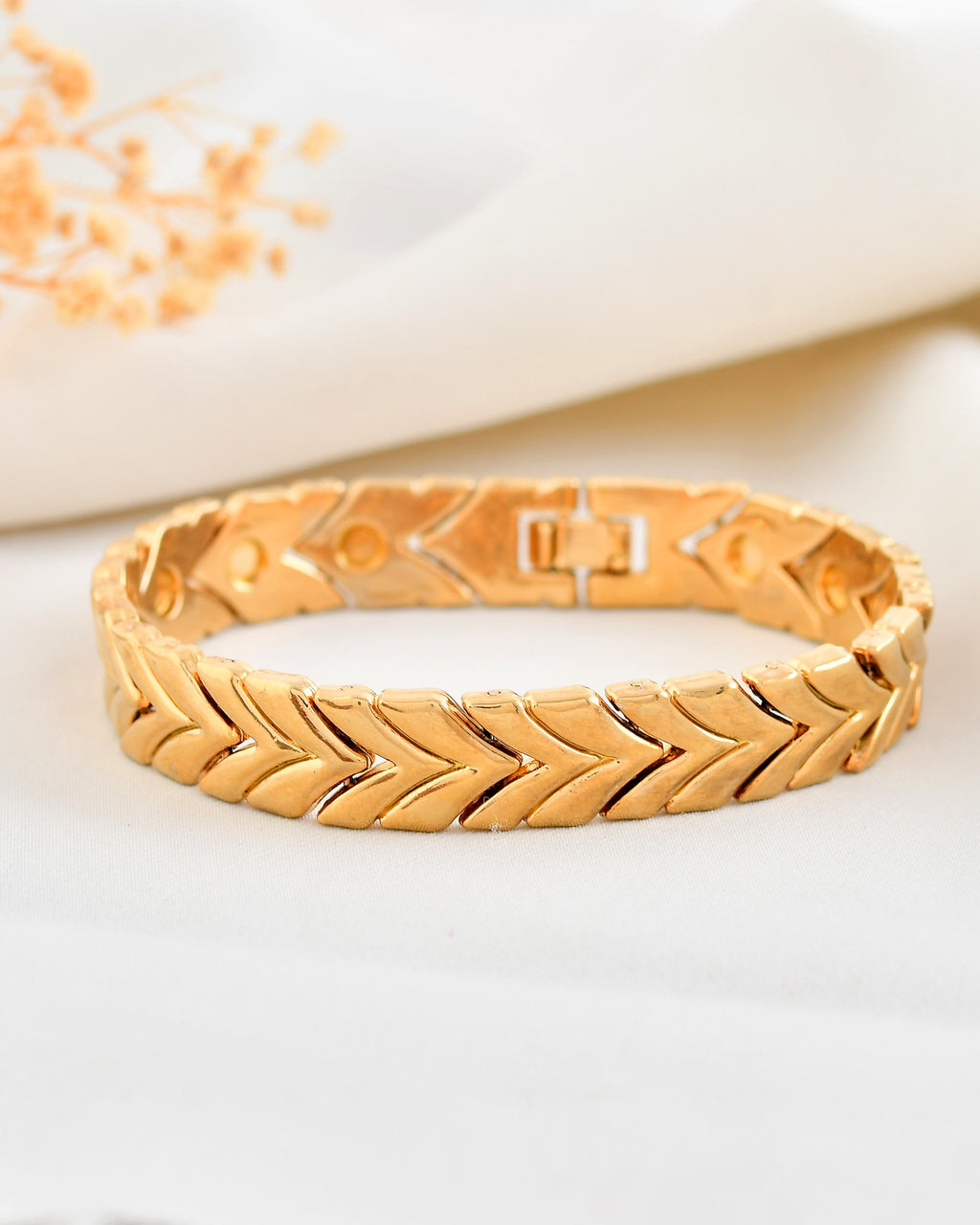 VOJ Gold Toned Magnetic Therapy Bracelet for Men - Distacart