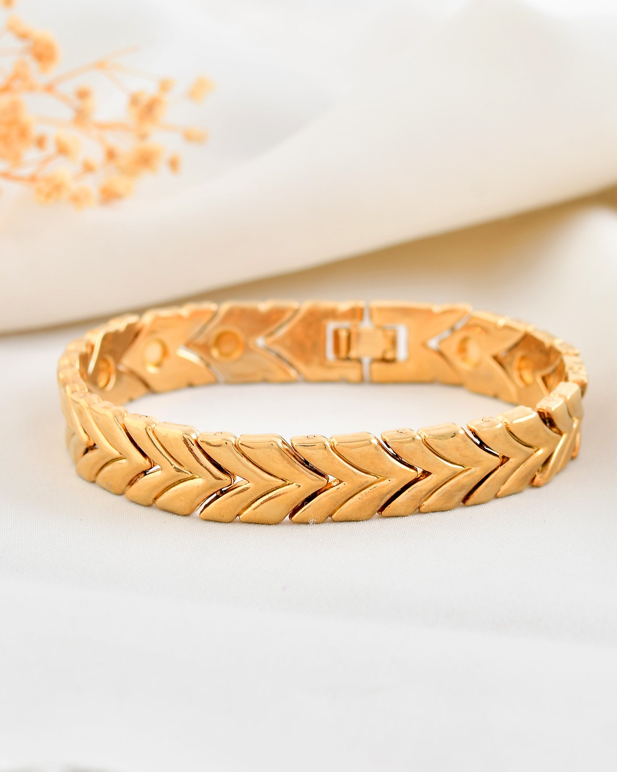 VOJ Gold Toned Magnetic Therapy Bracelet for Men - Distacart