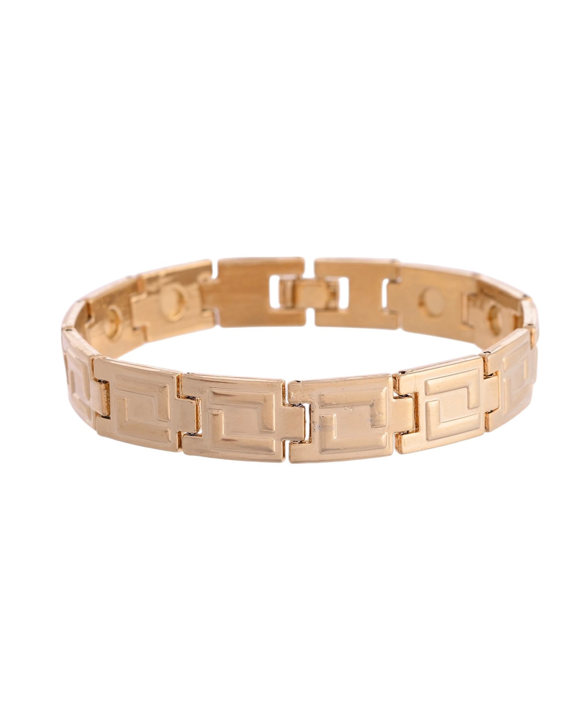 VOJ Men's Gold Polished Stainless Steel Link Bracelet - Distacart