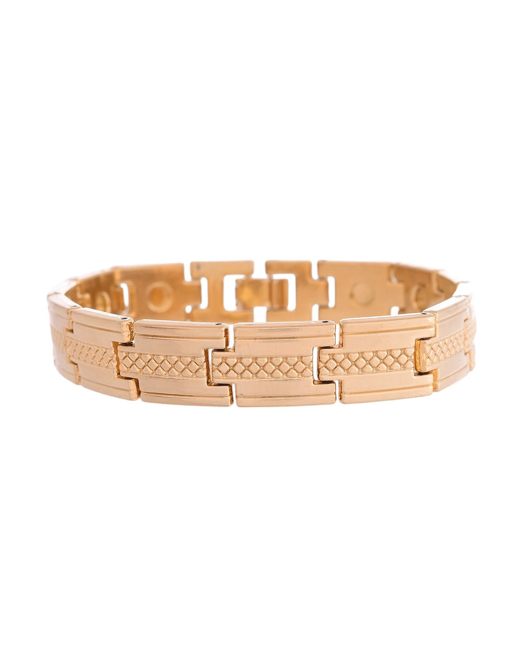 VOJ Men Gold-Toned Stainless Steel Grid Pattern Chain Bracelet - Distacart