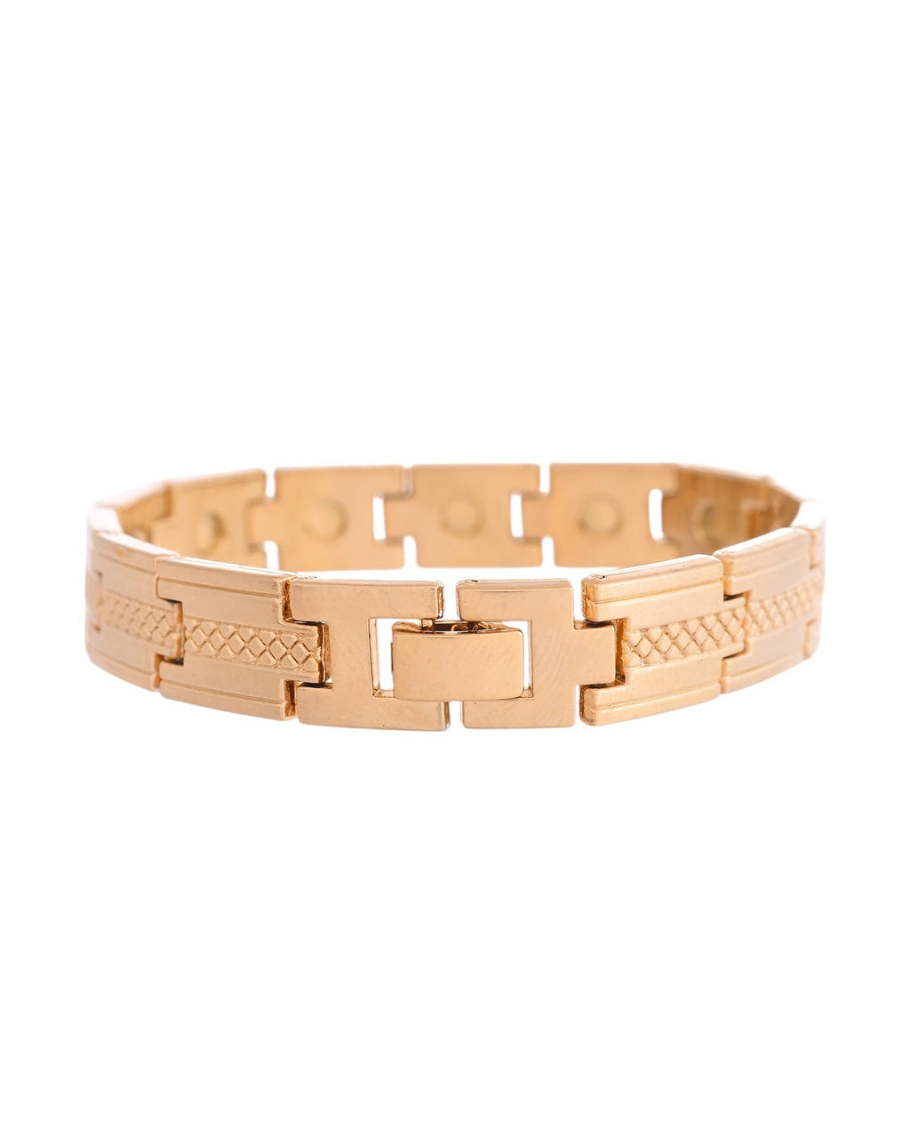 VOJ Men Gold-Toned Stainless Steel Grid Pattern Chain Bracelet - Distacart