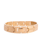 VOJ Men Gold-Toned Stainless Steel Grid Pattern Chain Bracelet - Distacart