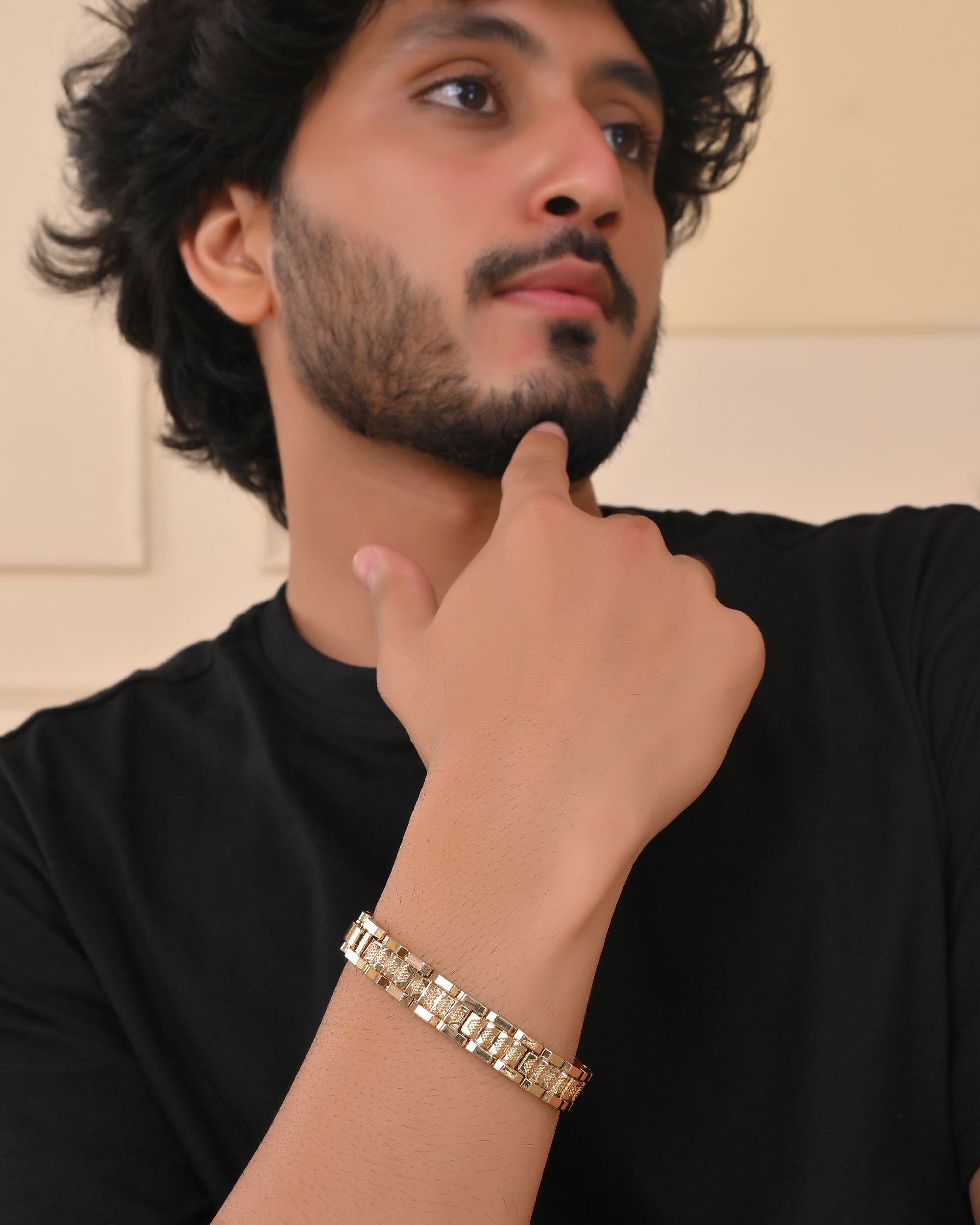 VOJ Men's Gold-Toned Textured Tungsten Steel Magnetic Bracelet - Distacart
