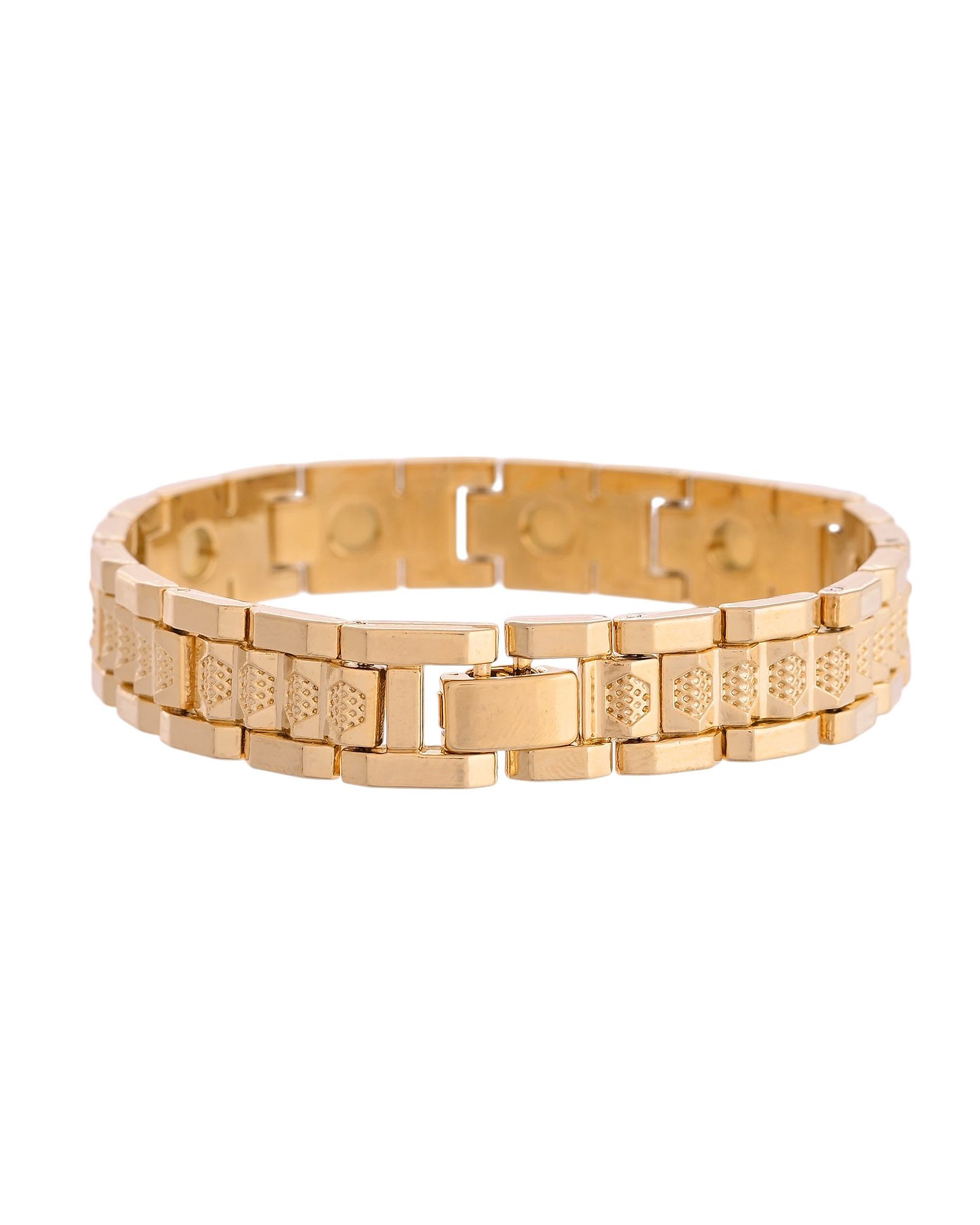 VOJ Men's Gold-Toned Textured Tungsten Steel Magnetic Bracelet - Distacart