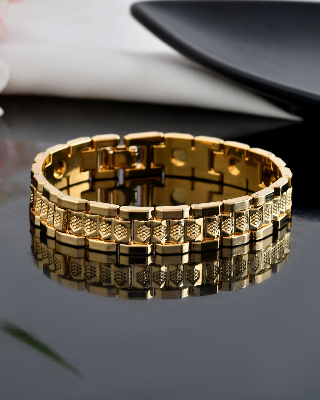 VOJ Men's Gold-Toned Textured Tungsten Steel Magnetic Bracelet - Distacart