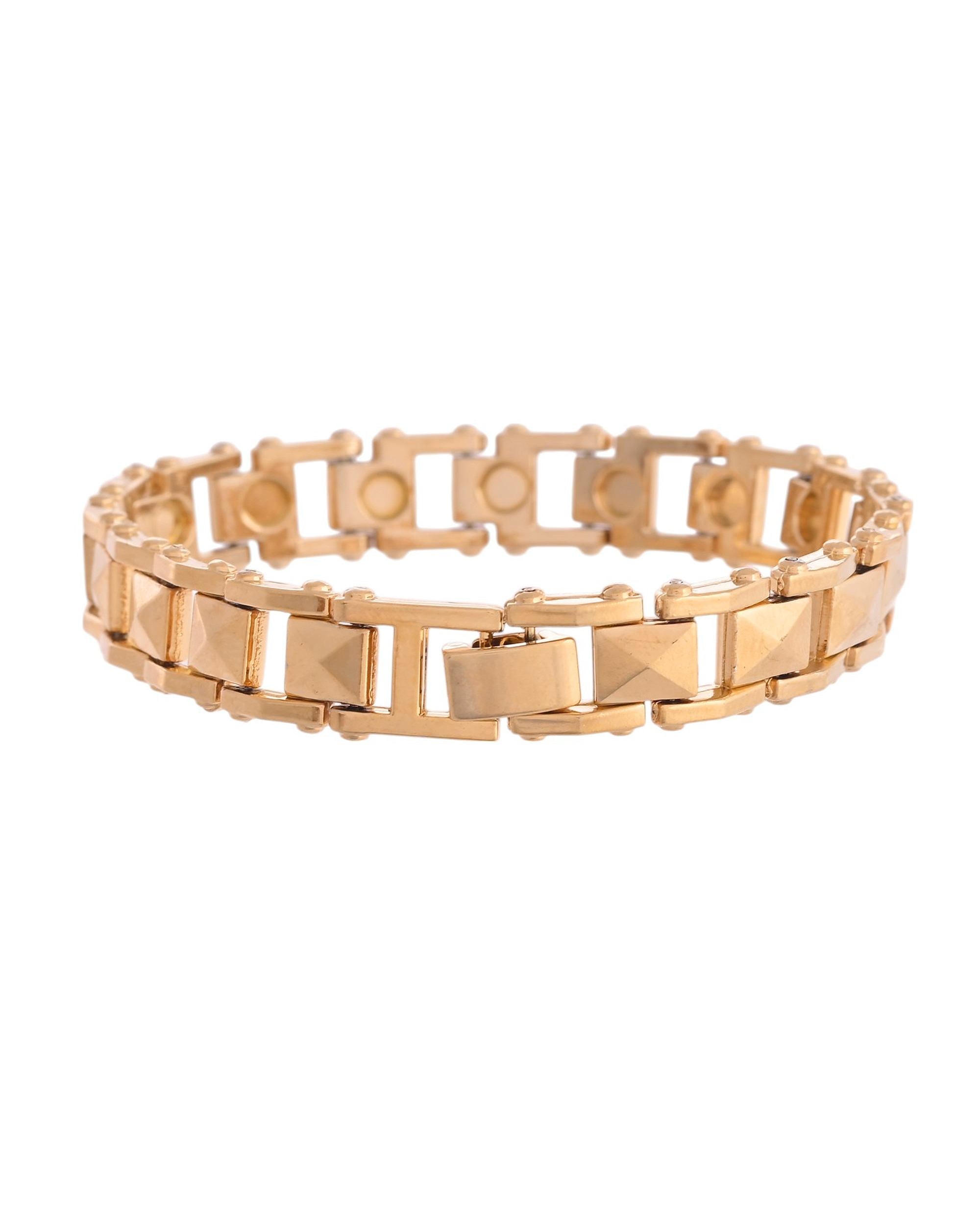 VOJ Geometric Design Gold Polished Bracelet - Distacart