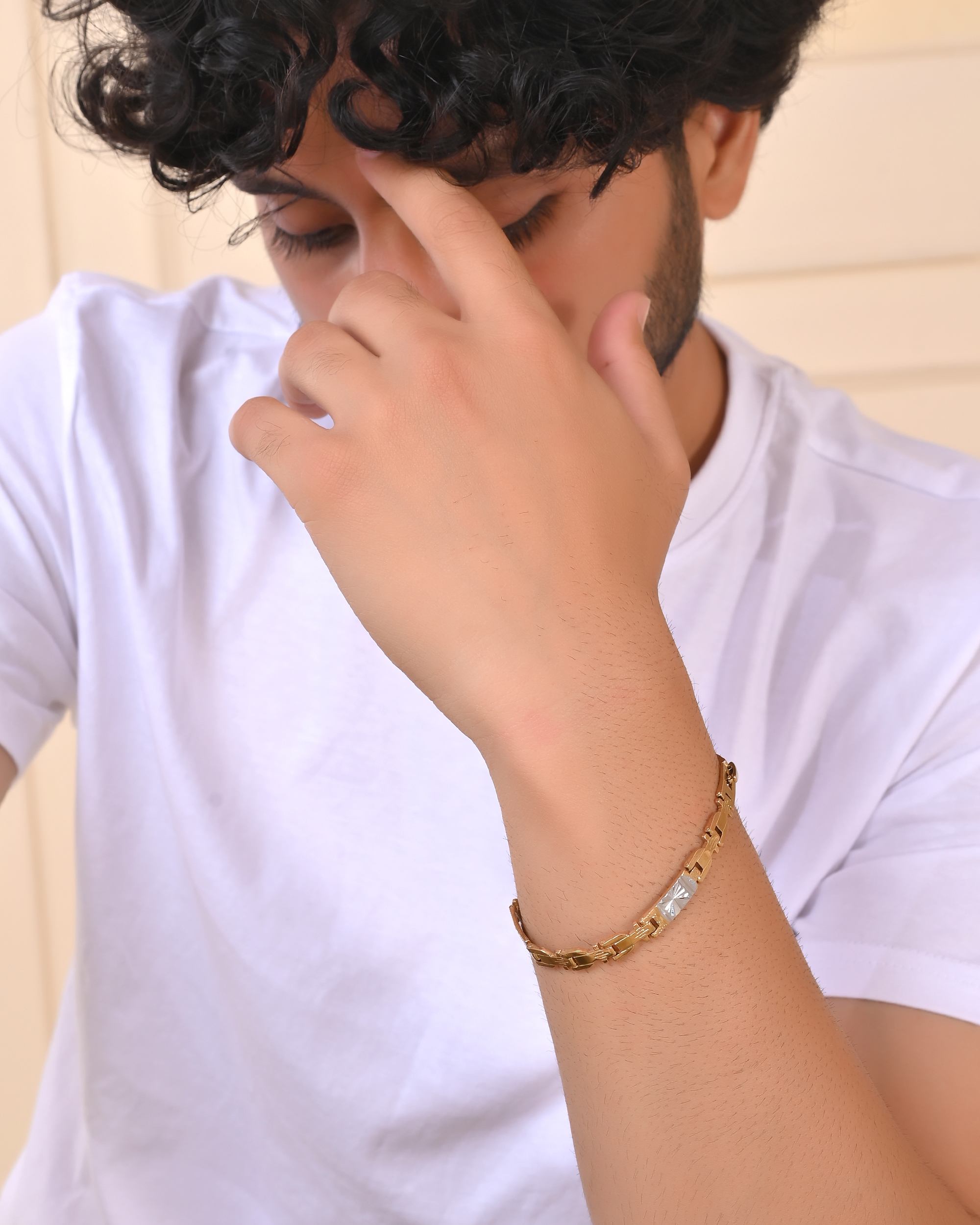 VOJ Men's Elegant Two-Tone Gold & Silver Link Bracelet - Distacart