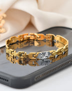 VOJ Men's Elegant Two-Tone Gold & Silver Link Bracelet - Distacart