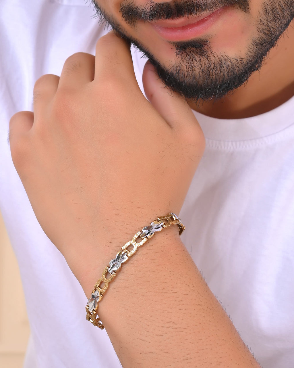 VOJ Men Gold Polished & Silver-Toned Exquisite Alloy Link Bracelet - Distacart