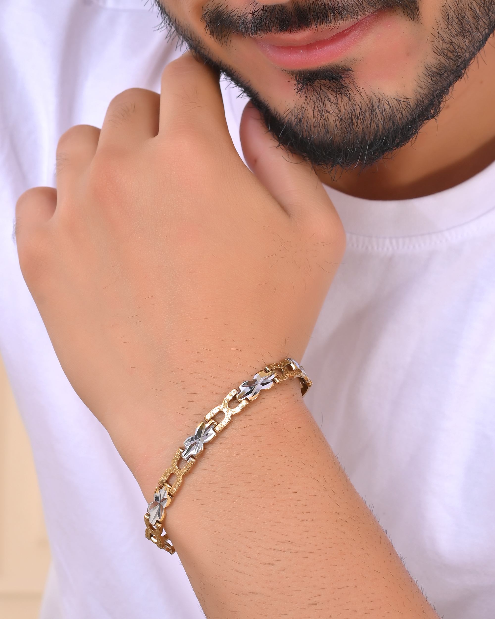VOJ Men Gold Polished & Silver-Toned Exquisite Alloy Link Bracelet - Distacart
