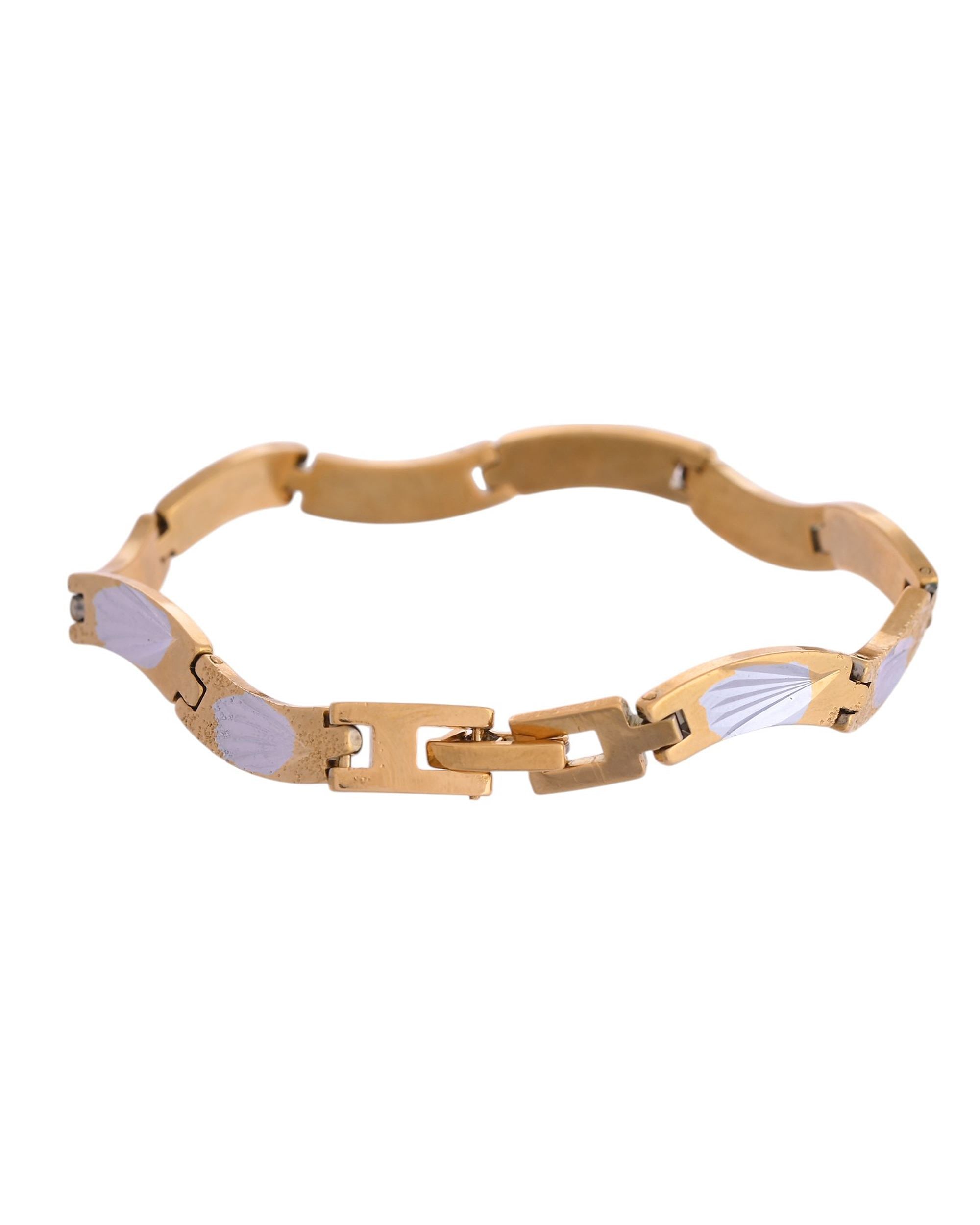 VOJ Men Gold Polished & Silver-Toned Exquisite Waved Linked Bracelet - Distacart