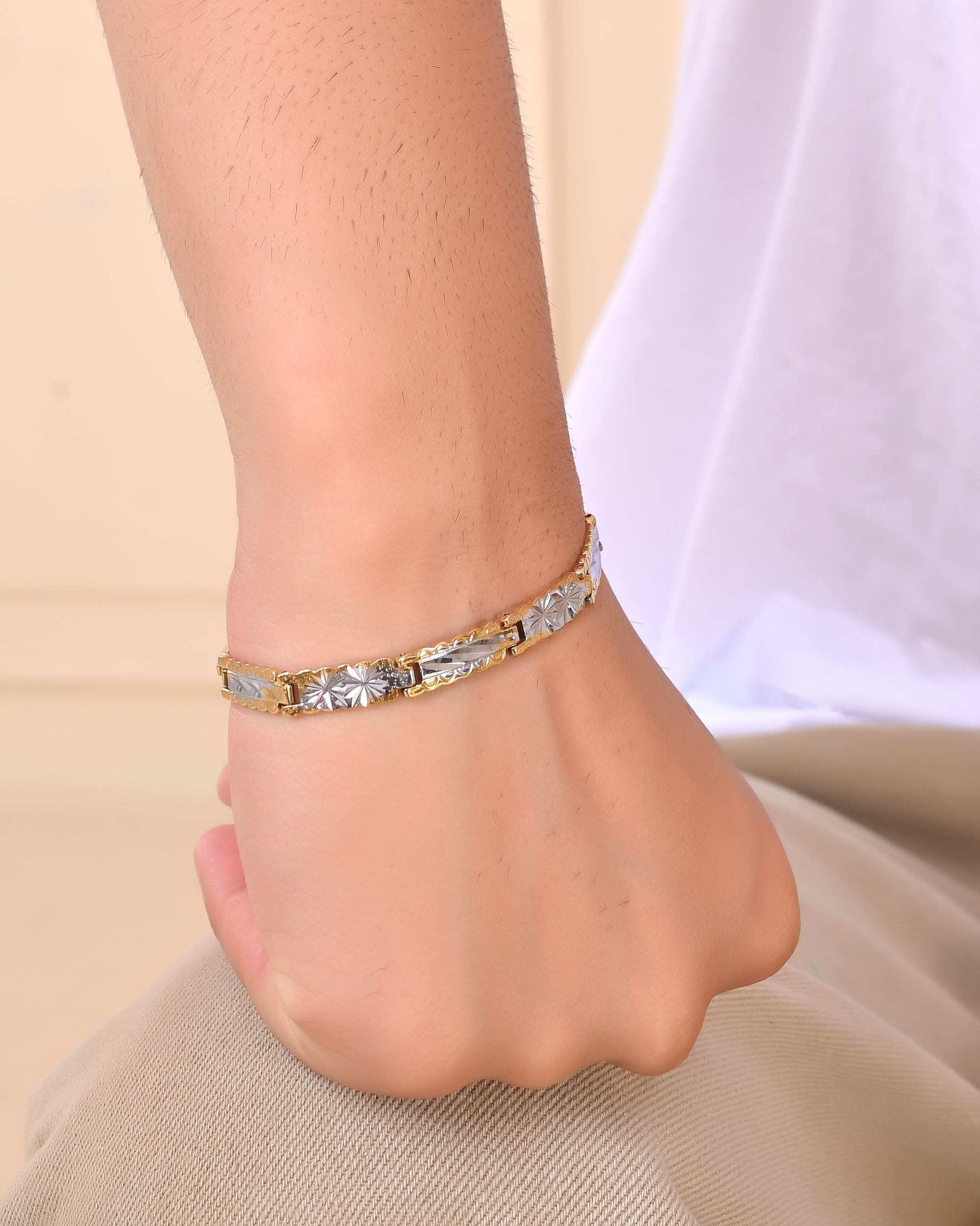 VOJ Men's Double Toned Textural Linked Bracelet - Distacart