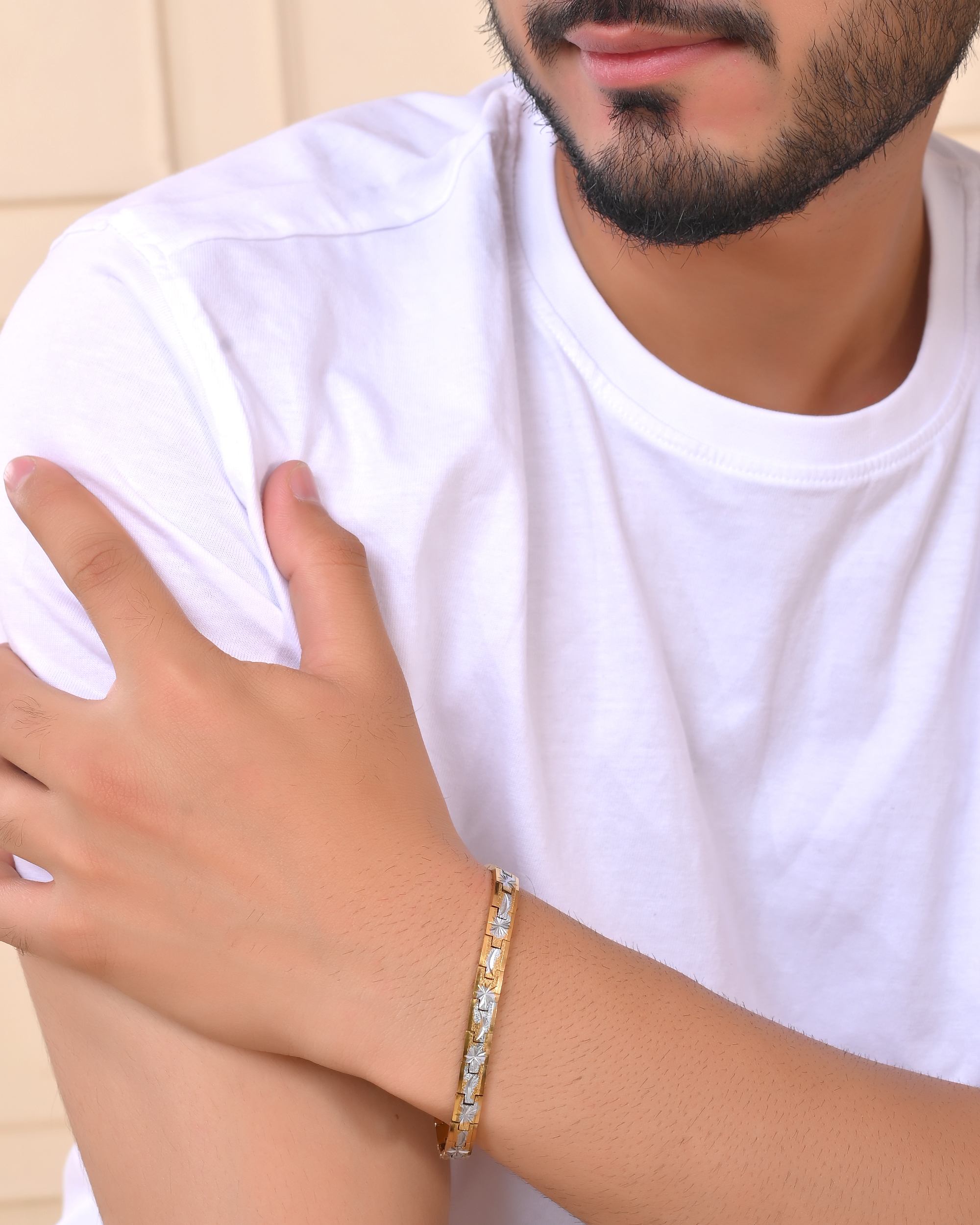VOJ Men's Double Toned Textural Stainless Steel Bracelet - Distacart