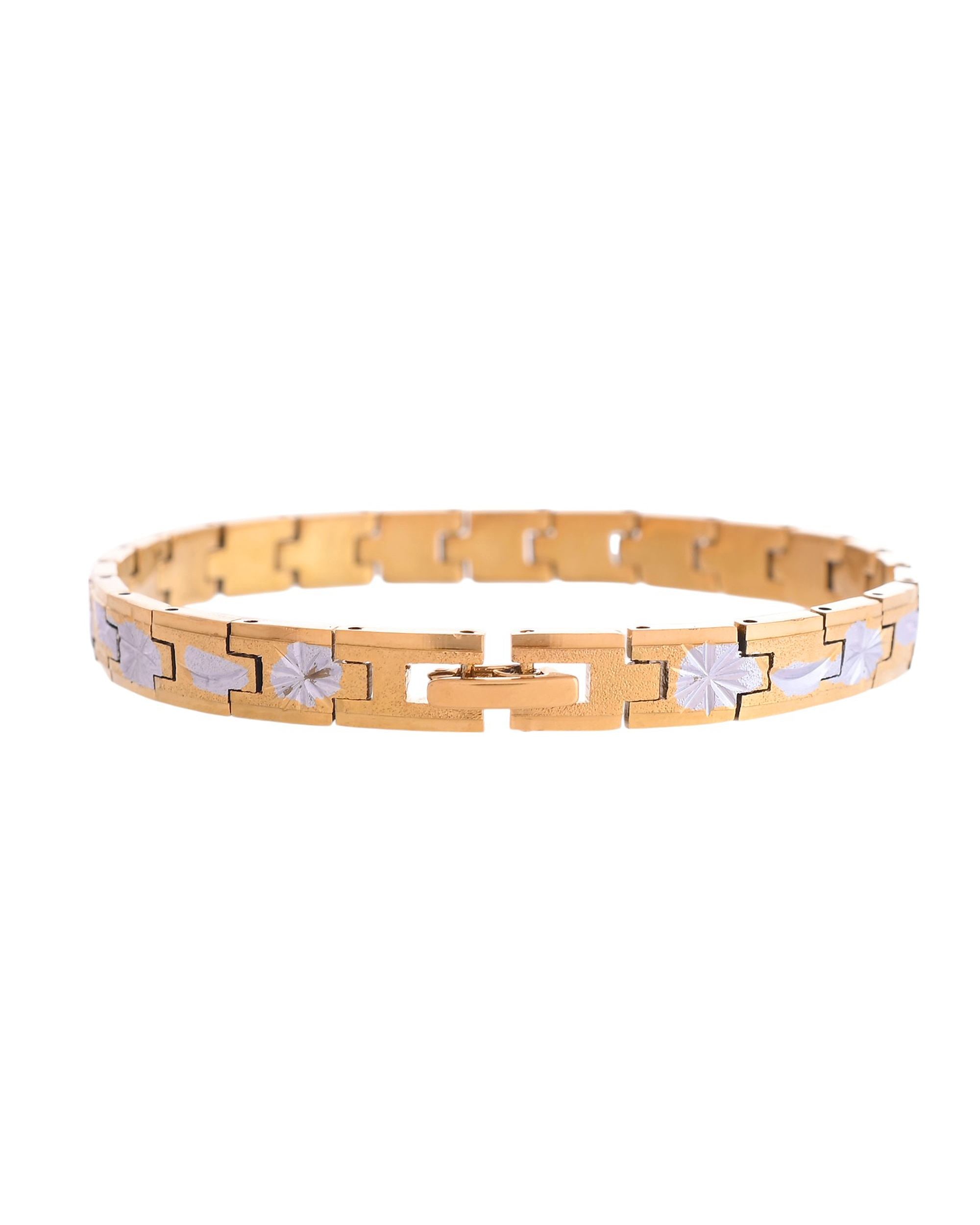VOJ Men's Double Toned Textural Stainless Steel Bracelet - Distacart