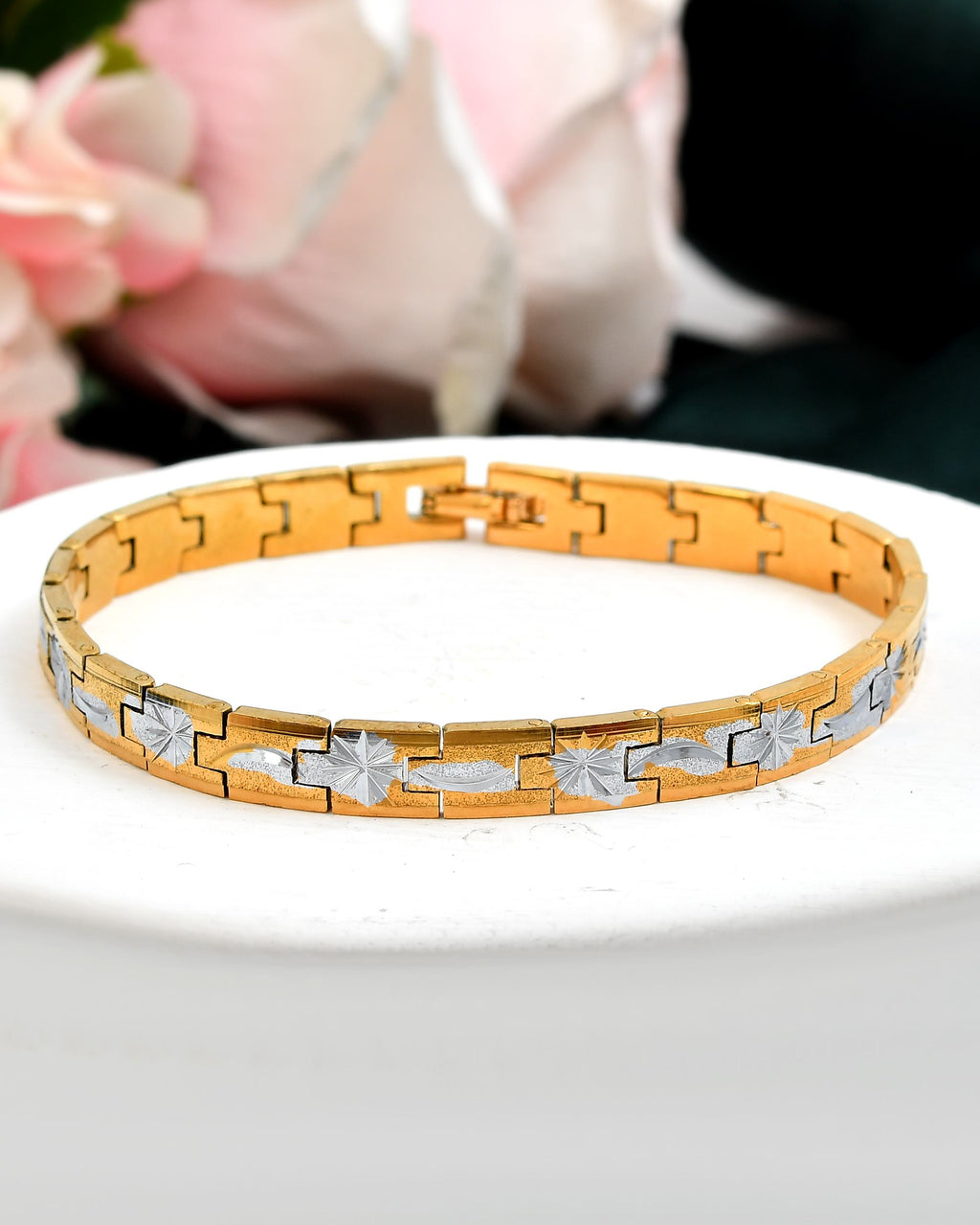 VOJ Men's Double Toned Textural Stainless Steel Bracelet - Distacart