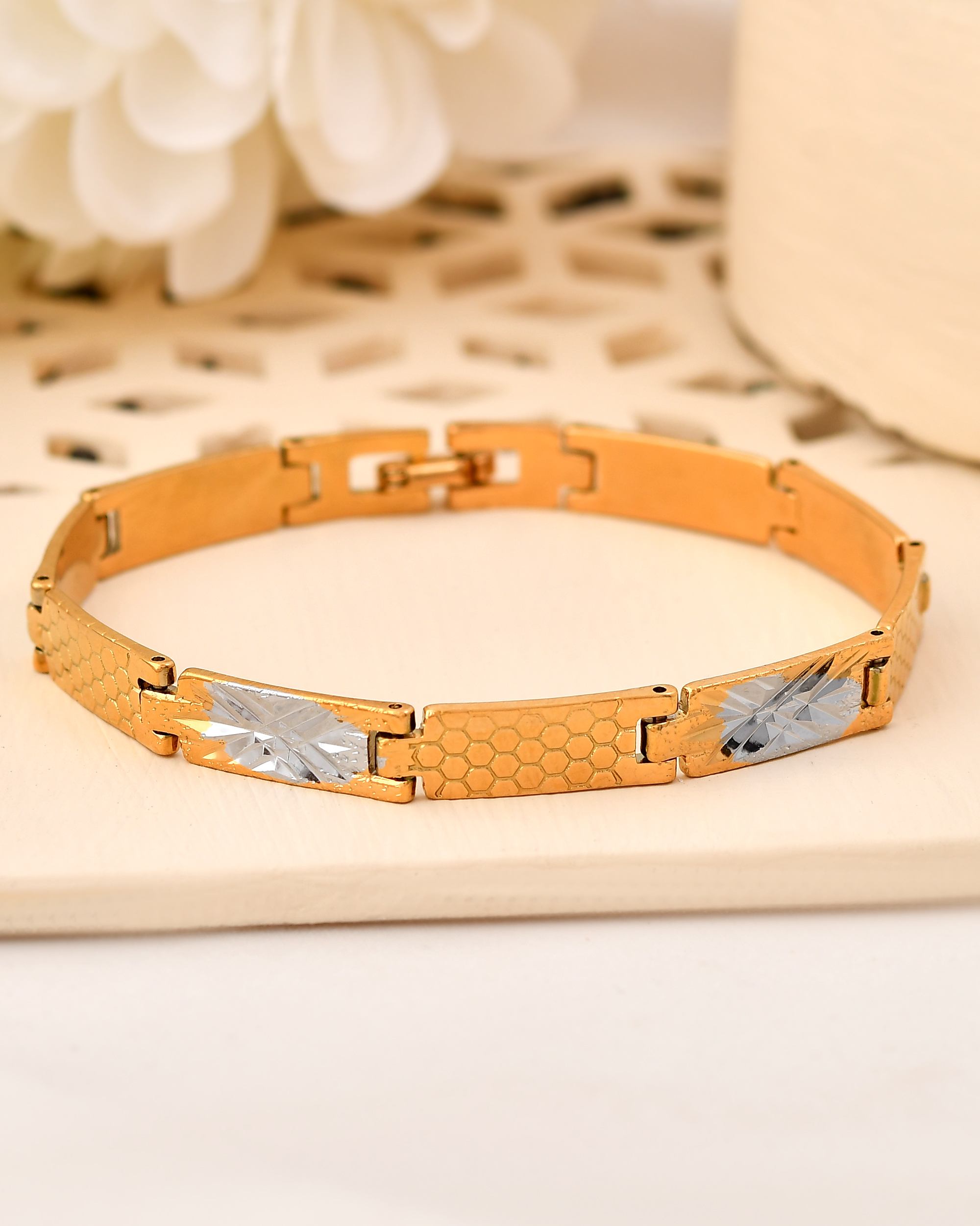 VOJ Dual Toned Alloy Textural Bracelet For Men - Distacart