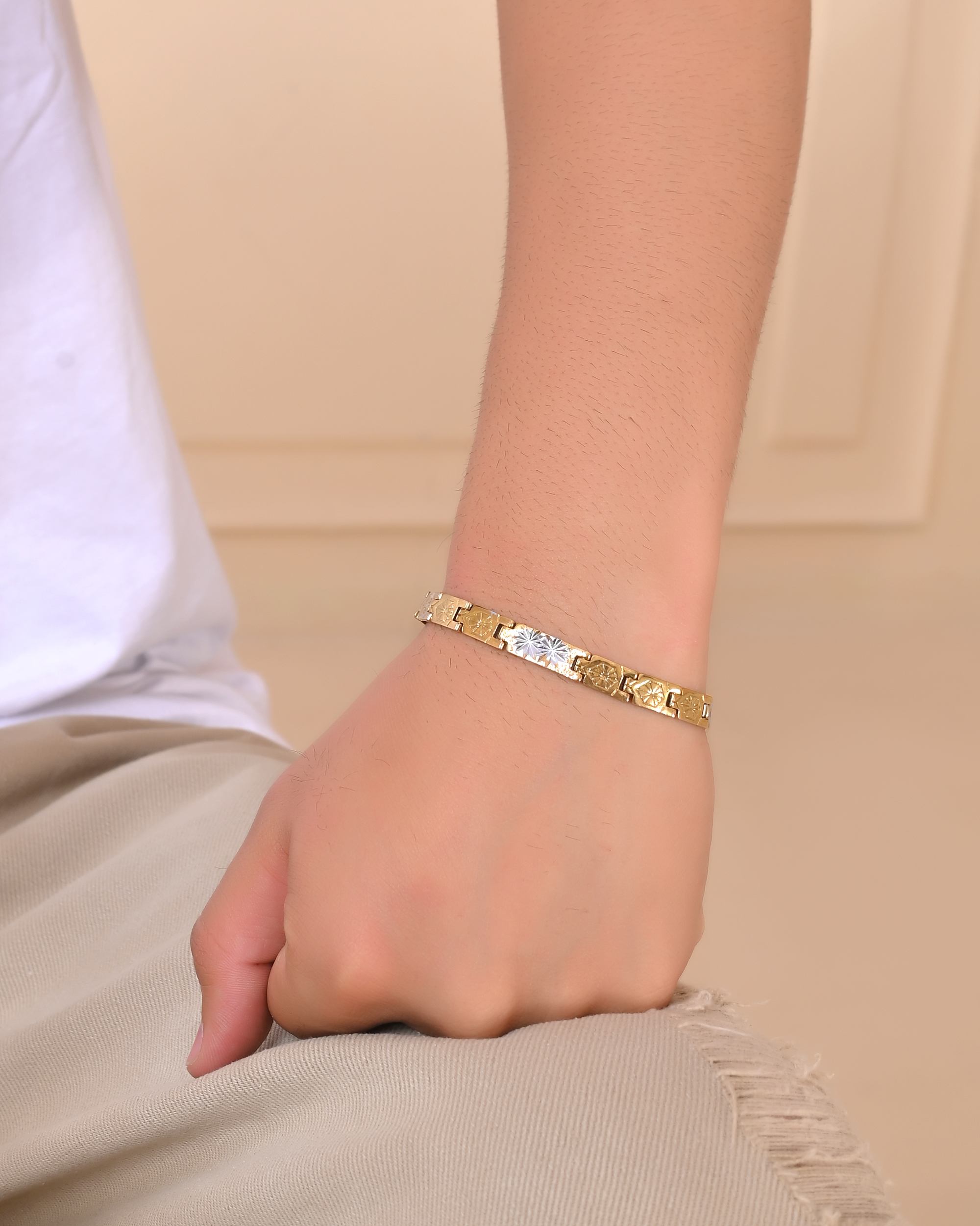 VOJ Gold And Silver Toned Stainless Steel Textural Bracelet For Men - Distacart