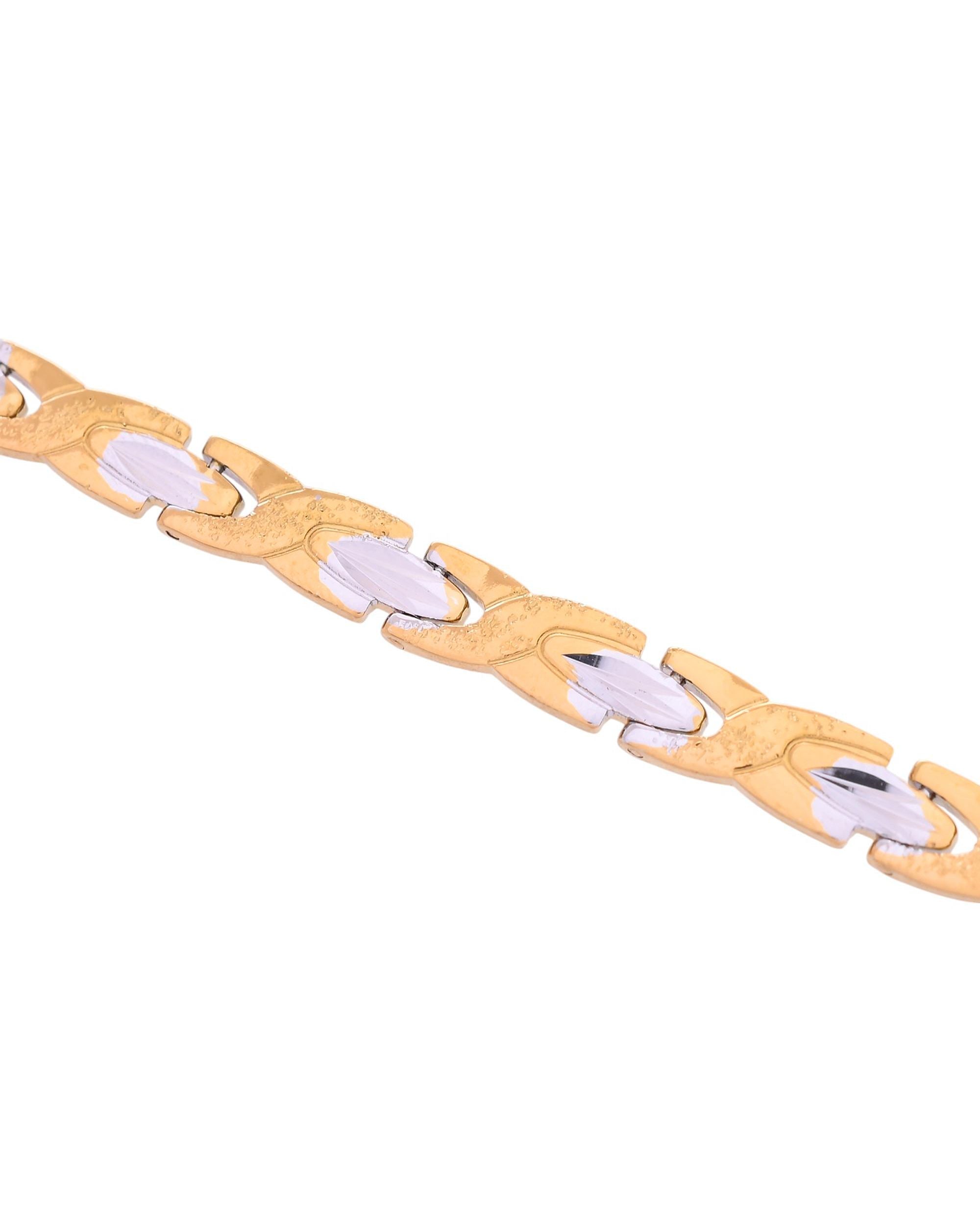 VOJ Gold And Silver Toned Stainless Steel Textural Linked Bracelet For Men - Distacart
