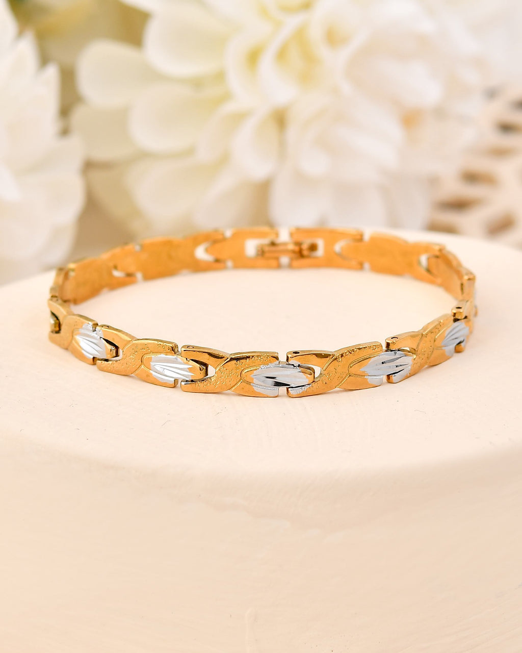 VOJ Gold And Silver Toned Stainless Steel Textural Linked Bracelet For Men - Distacart