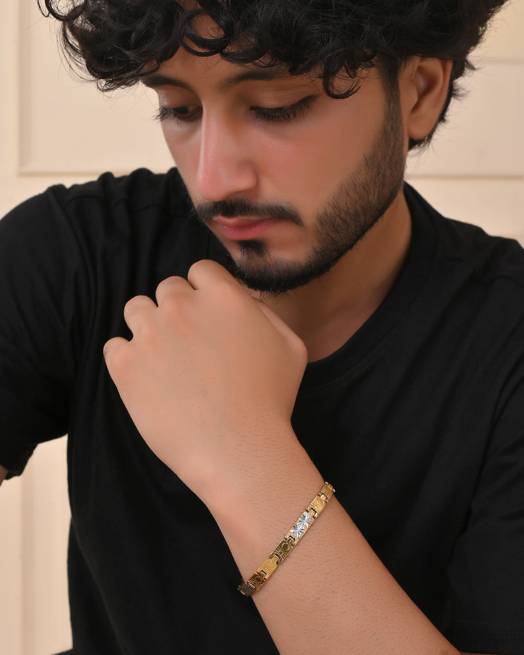 VOJ Gold And Silver Toned Stainless Steel Linked Bracelet For Men - Distacart