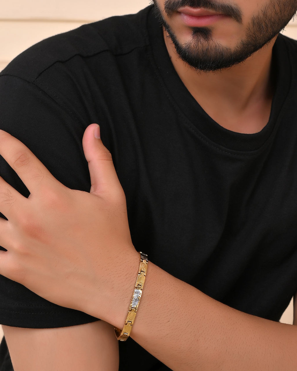 VOJ Gold And Silver Toned Stainless Steel Linked Bracelet For Men - Distacart