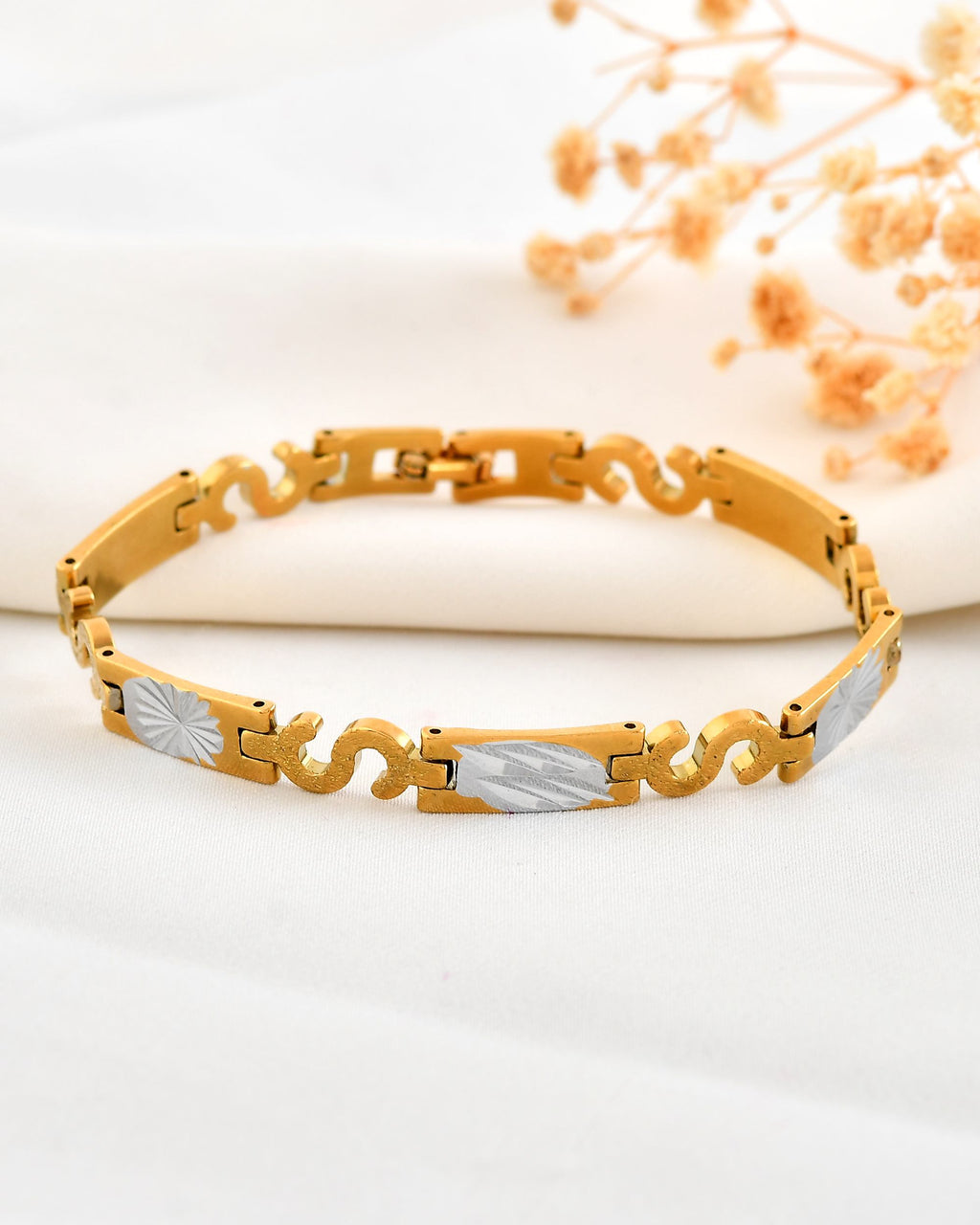 VOJ Gold And Silver Toned Stainless Steel Dolor Sign Bracelet For Men - Distacart