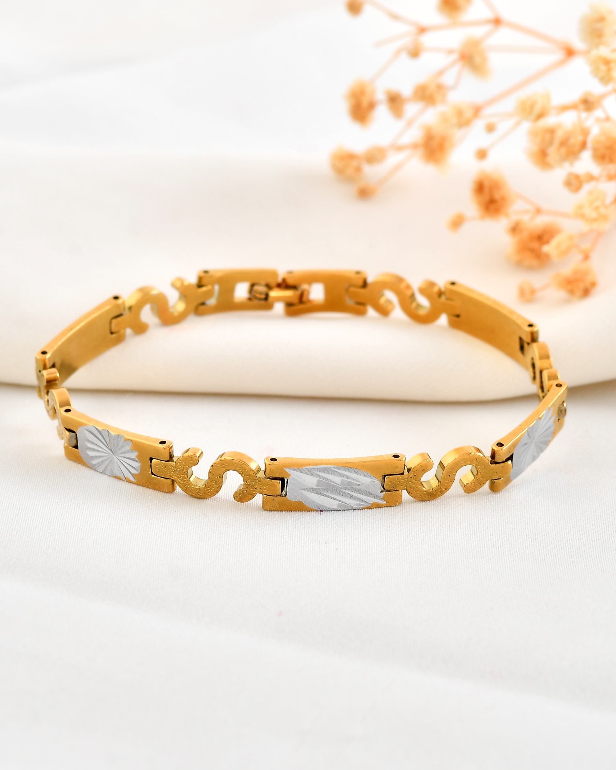 VOJ Gold And Silver Toned Stainless Steel Dolor Sign Bracelet For Men - Distacart