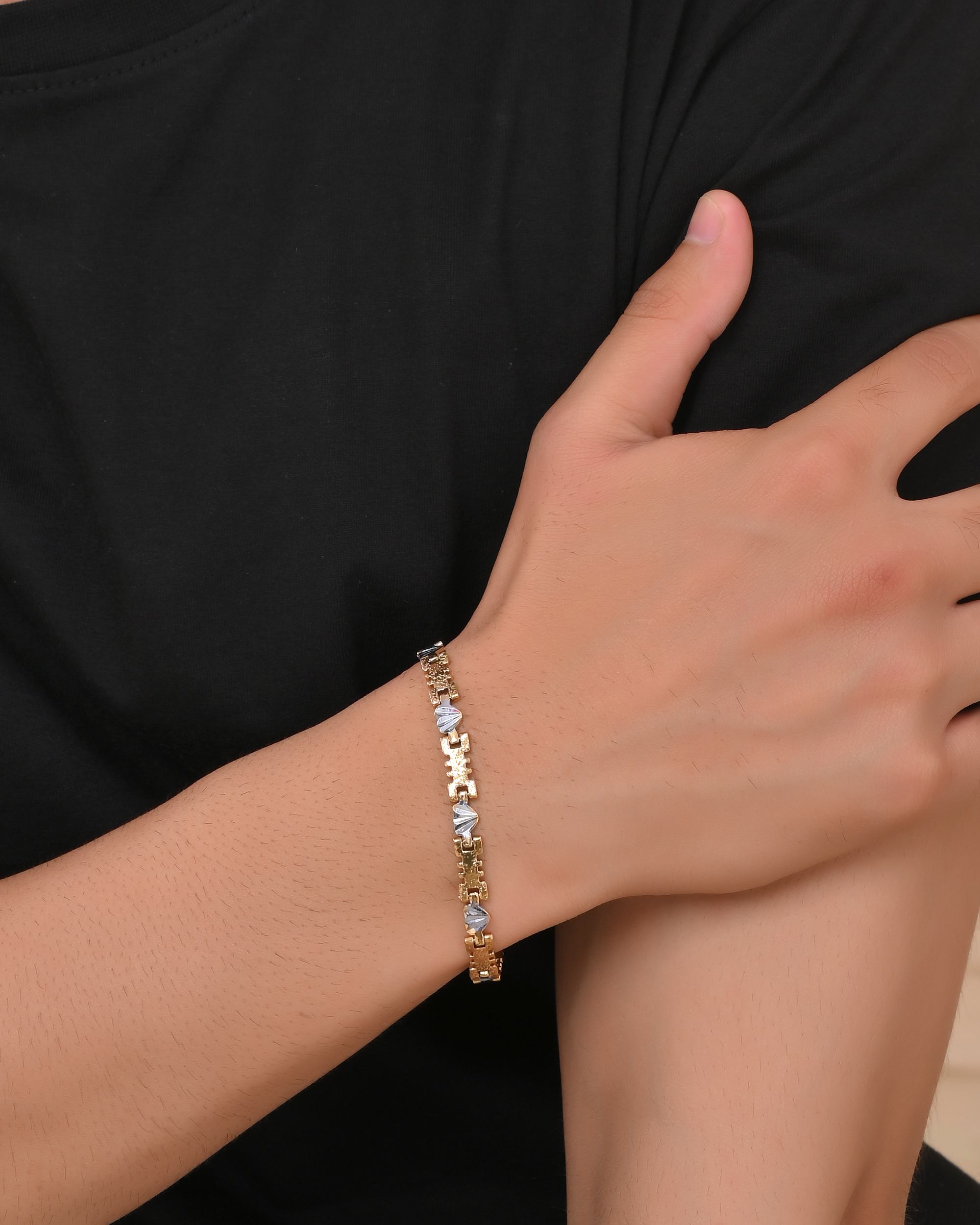 VOJ Gold And Silver Toned Stainless Steel Designer Bracelet For Men - Distacart