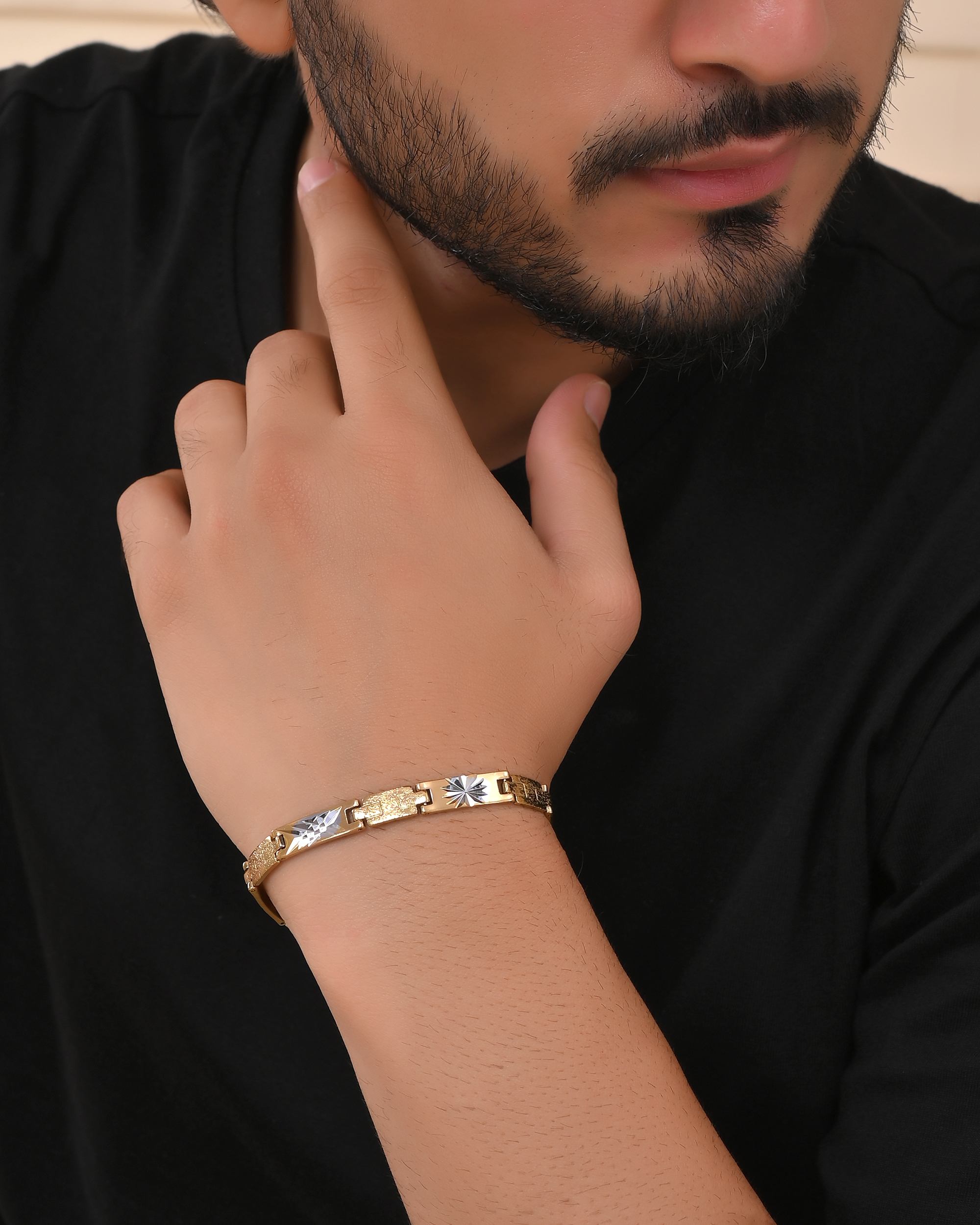 VOJ Gold And Silver Toned Stainless Steel Textural Designer Bracelet For Men - Distacart