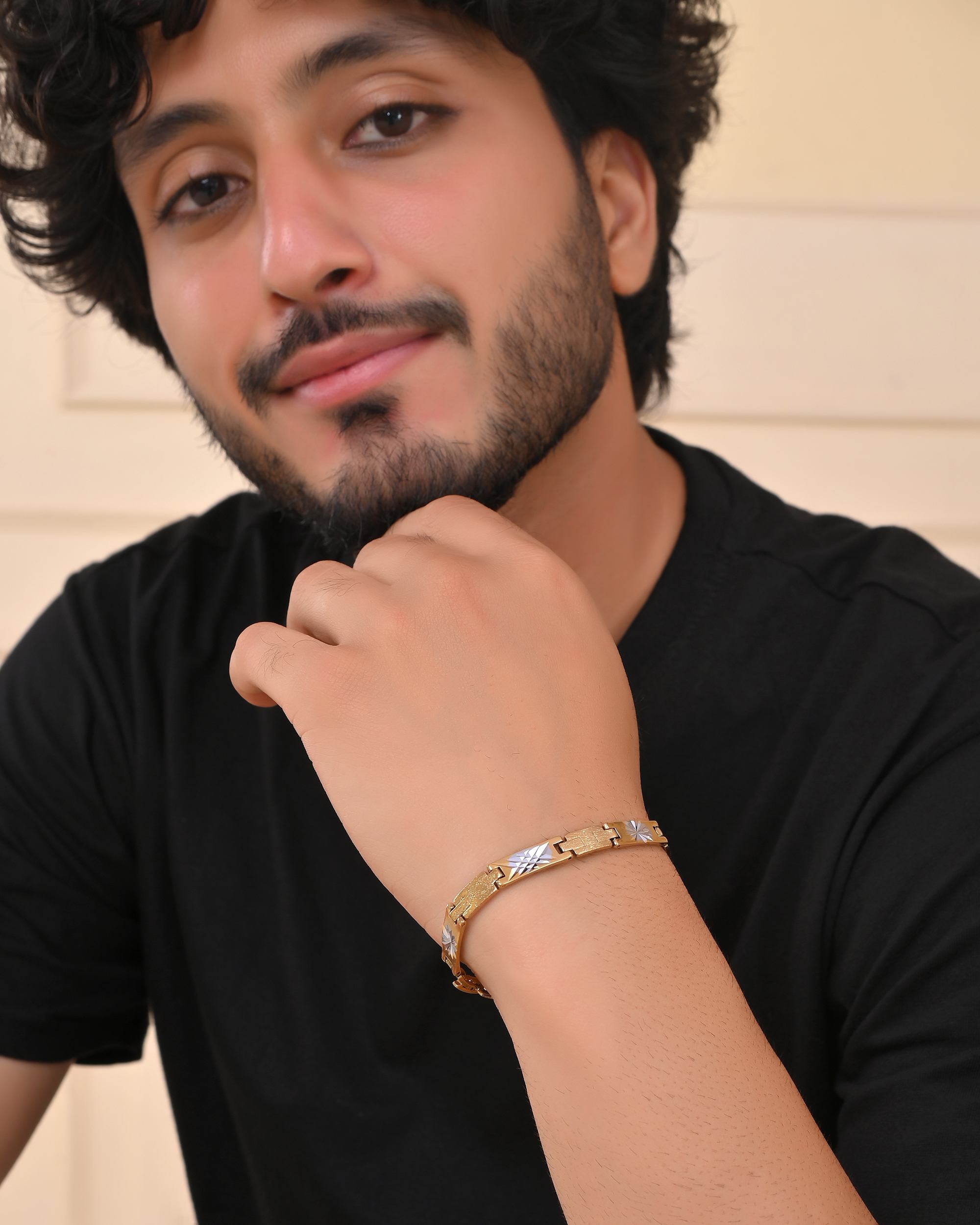 VOJ Gold And Silver Toned Stainless Steel Textural Designer Bracelet For Men - Distacart