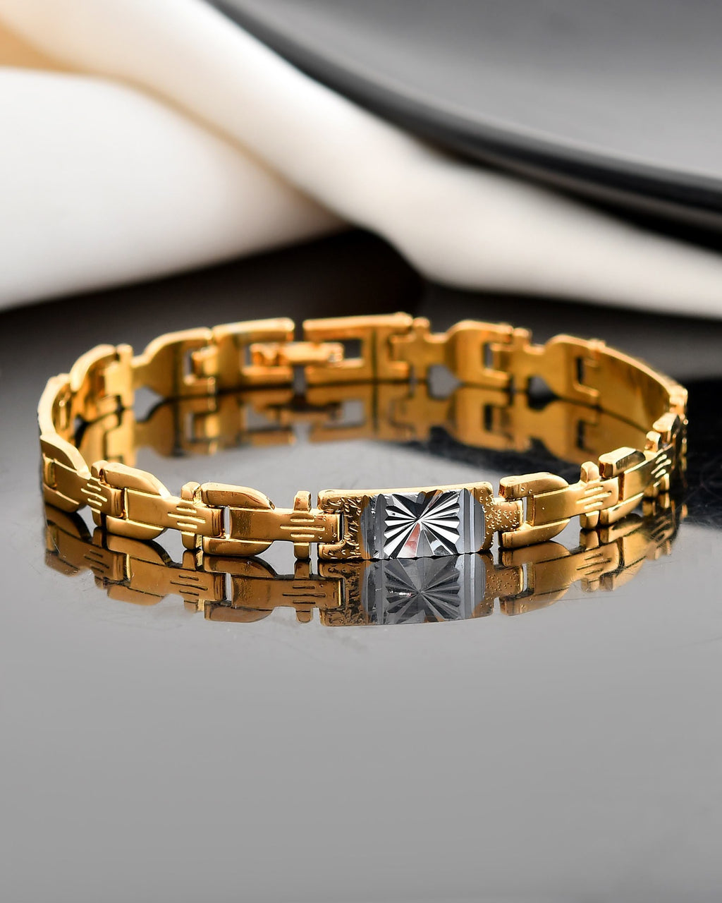 VOJ Dual Toned Textural Designer Bracelet For Men - Distacart