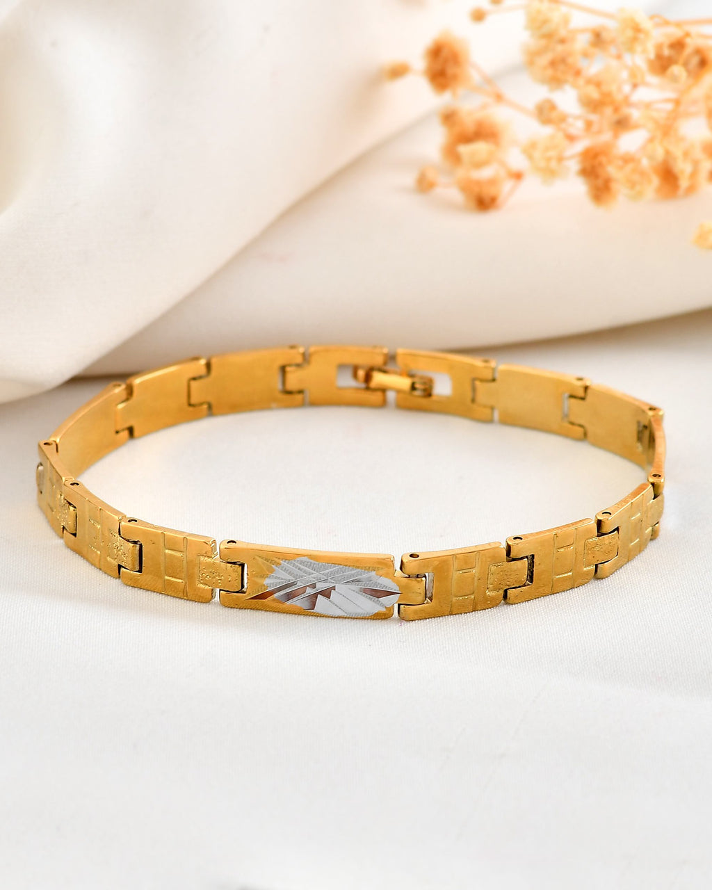 VOJ Dual Plated Textural Designed Linked Bracelet For Men - Distacart