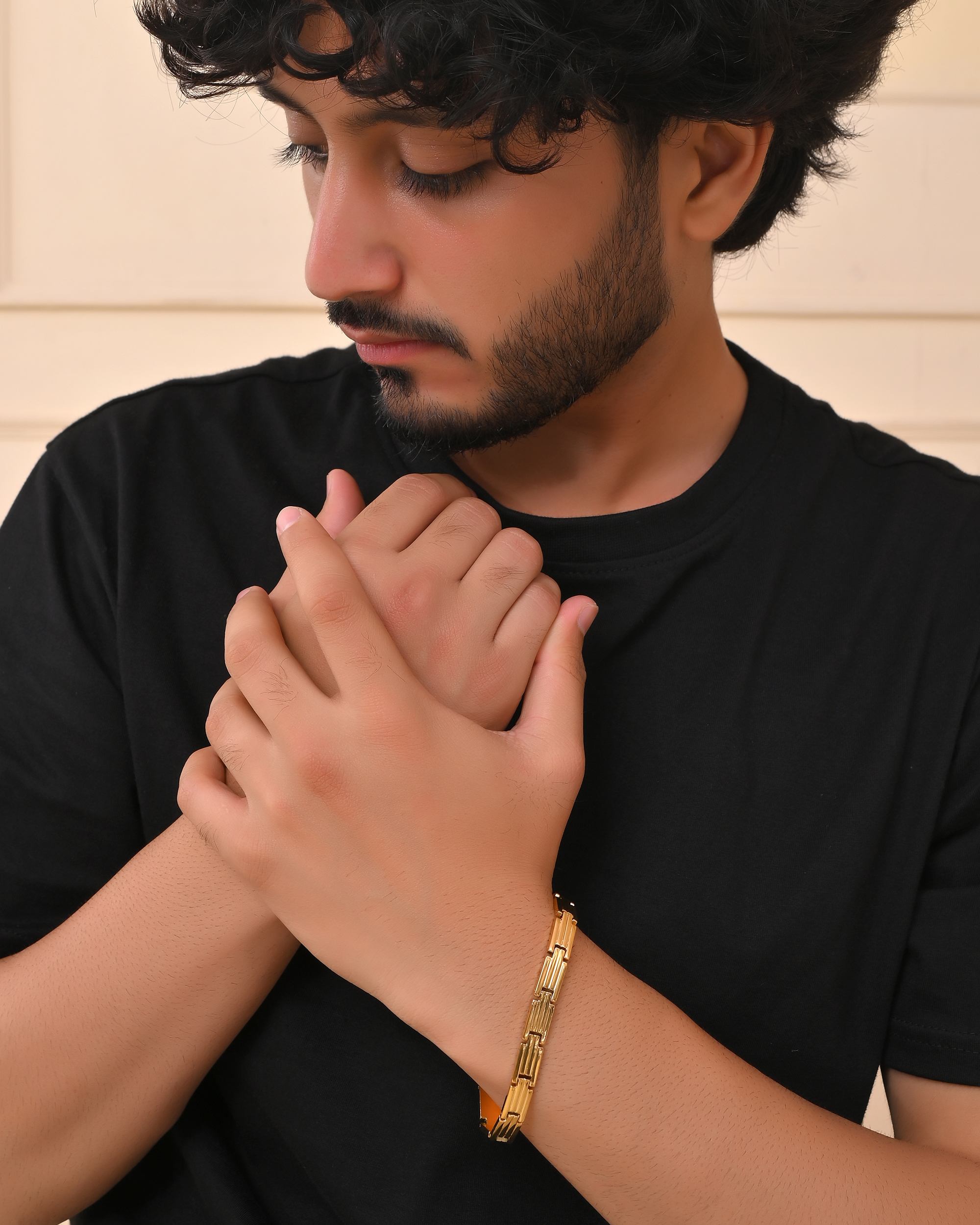 VOJ Gold Polished Linked Designed Bracelet For Men's - Distacart