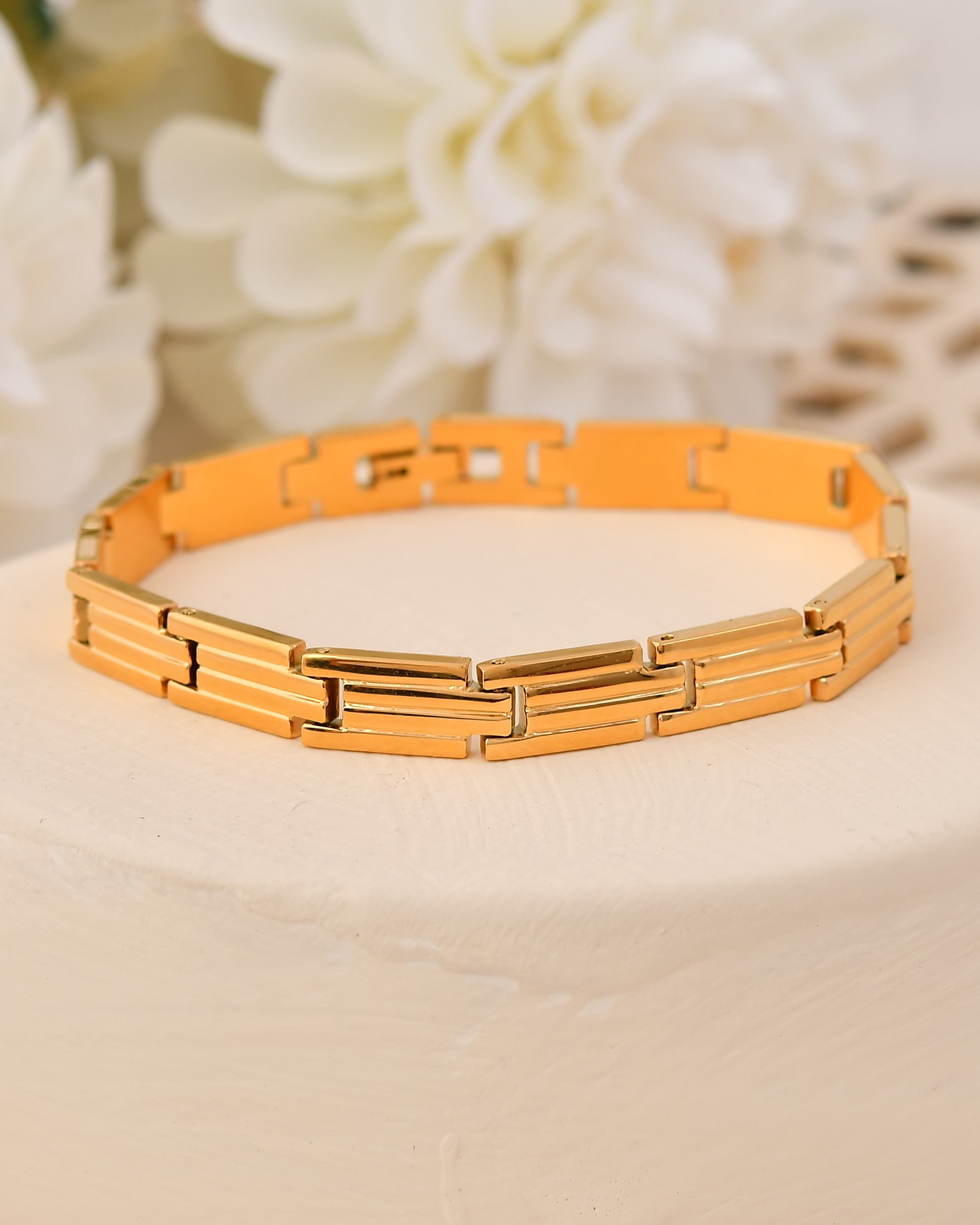 VOJ Gold Polished Linked Designed Bracelet For Men's - Distacart